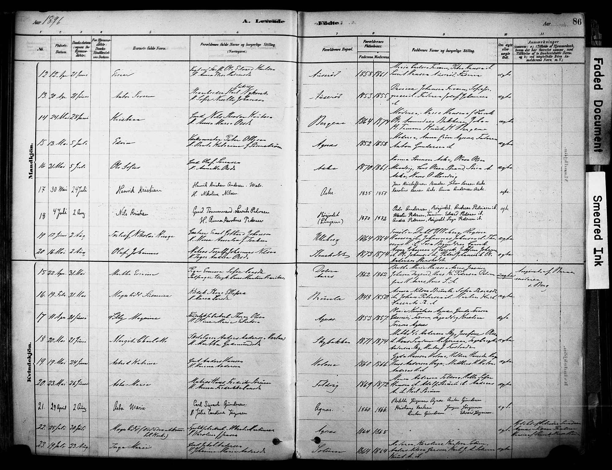 Brunlanes kirkebøker, AV/SAKO-A-342/F/Fc/L0001: Parish register (official) no. III 1, 1878-1899, p. 86