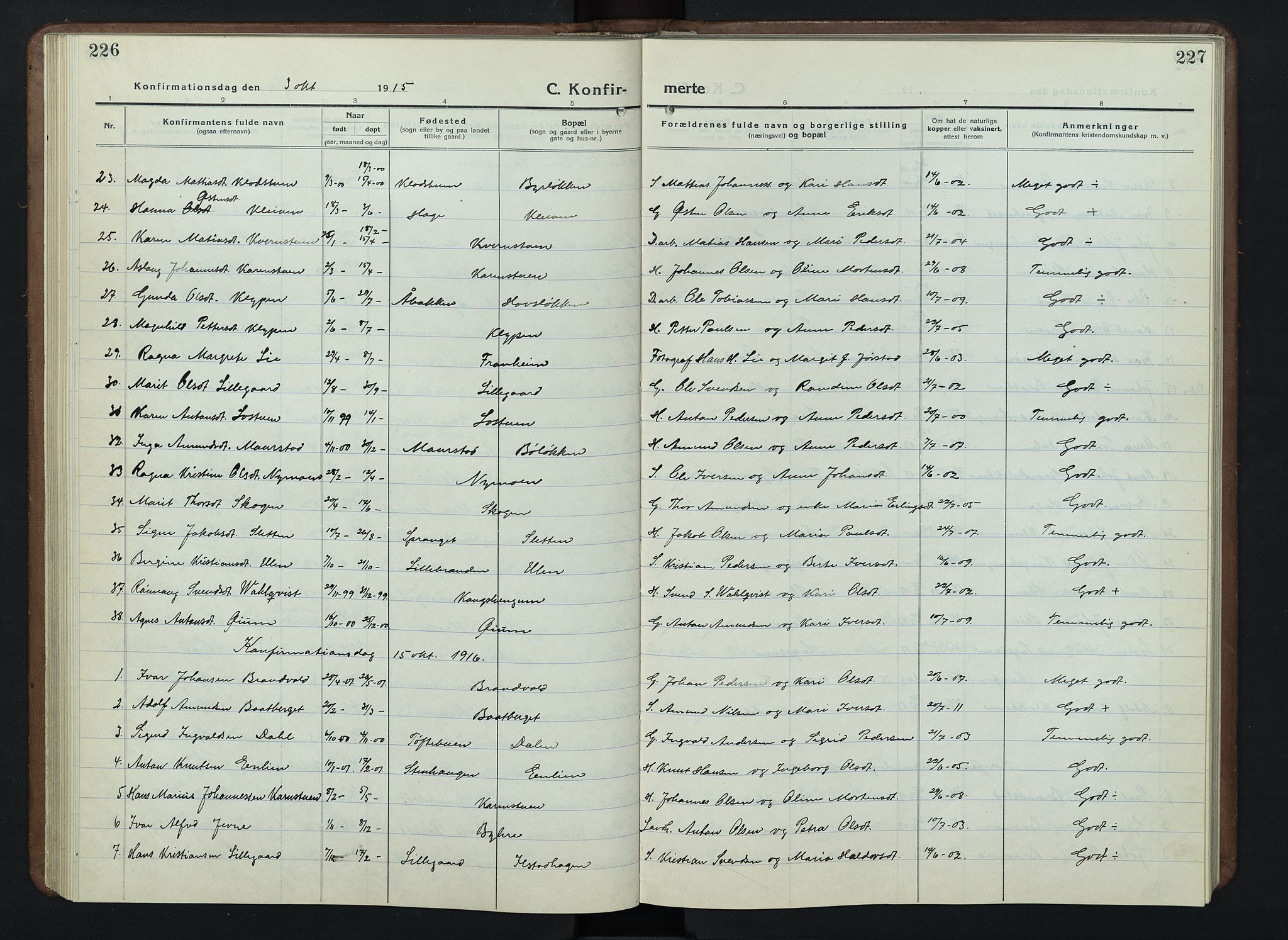 Nord-Fron prestekontor, SAH/PREST-080/H/Ha/Hab/L0007: Parish register (copy) no. 7, 1915-1946, p. 226-227