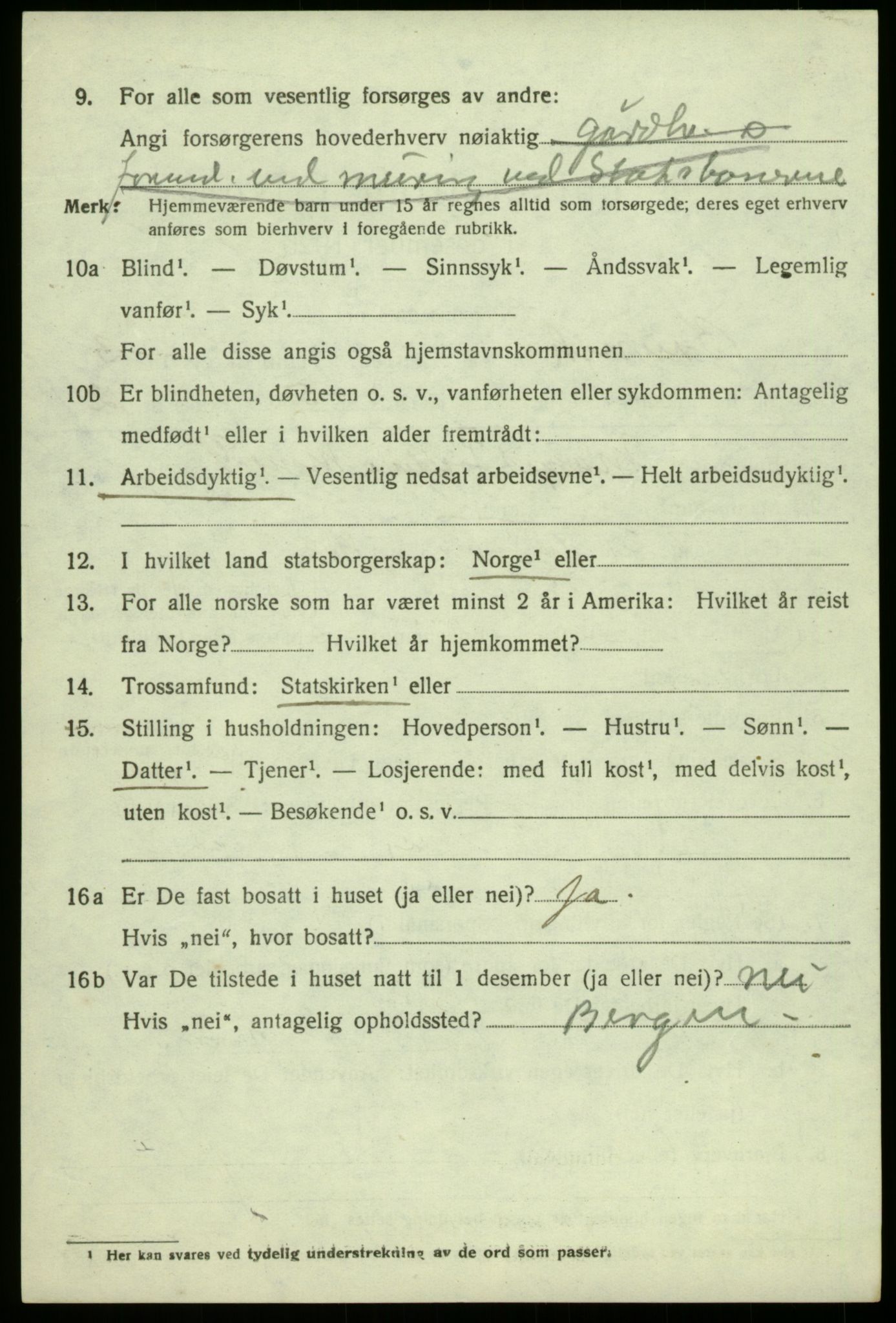 SAB, 1920 census for Bruvik, 1920, p. 1951