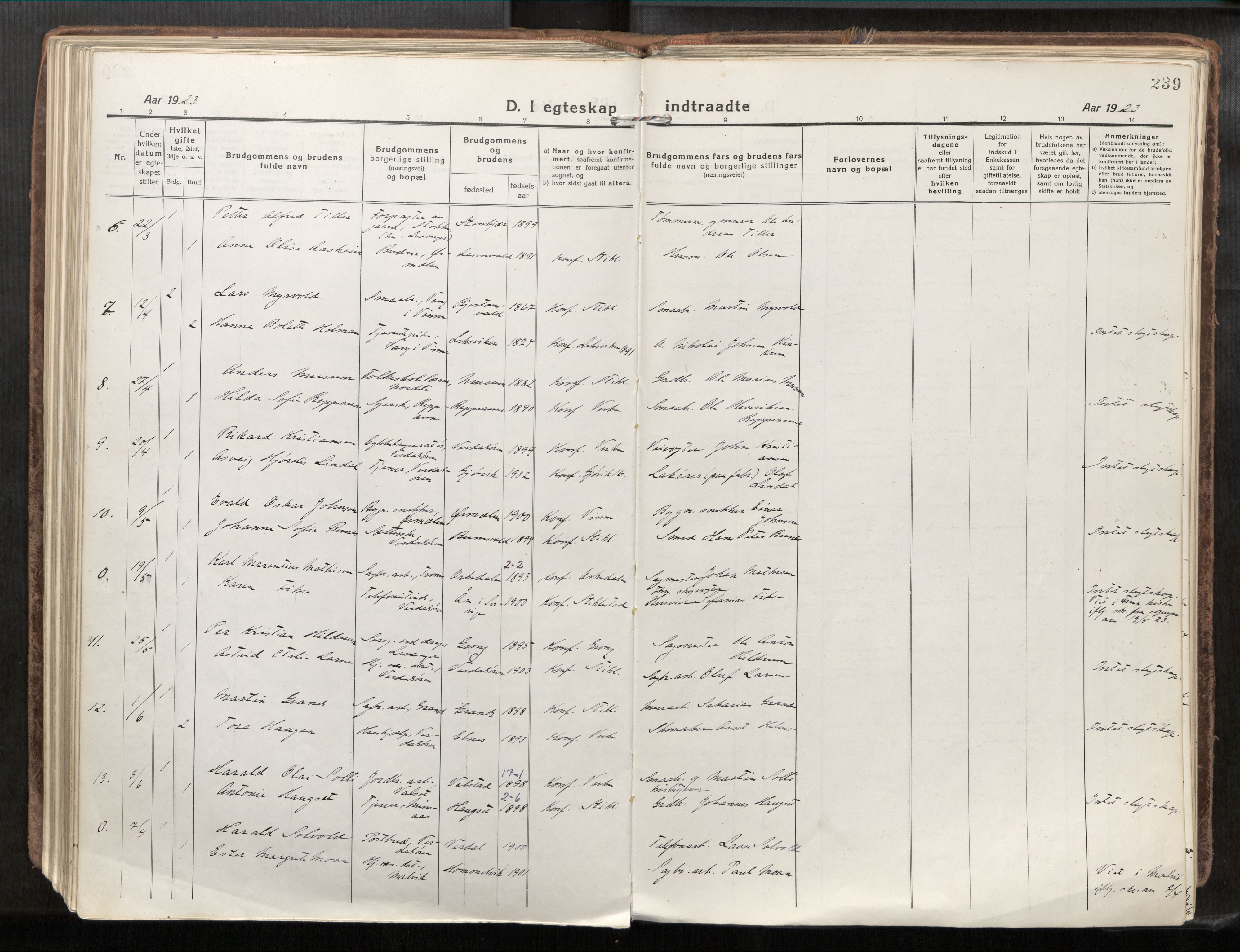 Verdal sokneprestkontor, AV/SAT-A-1156/2/H/Haa/L0001: Parish register (official) no. 1, 1917-1932, p. 239