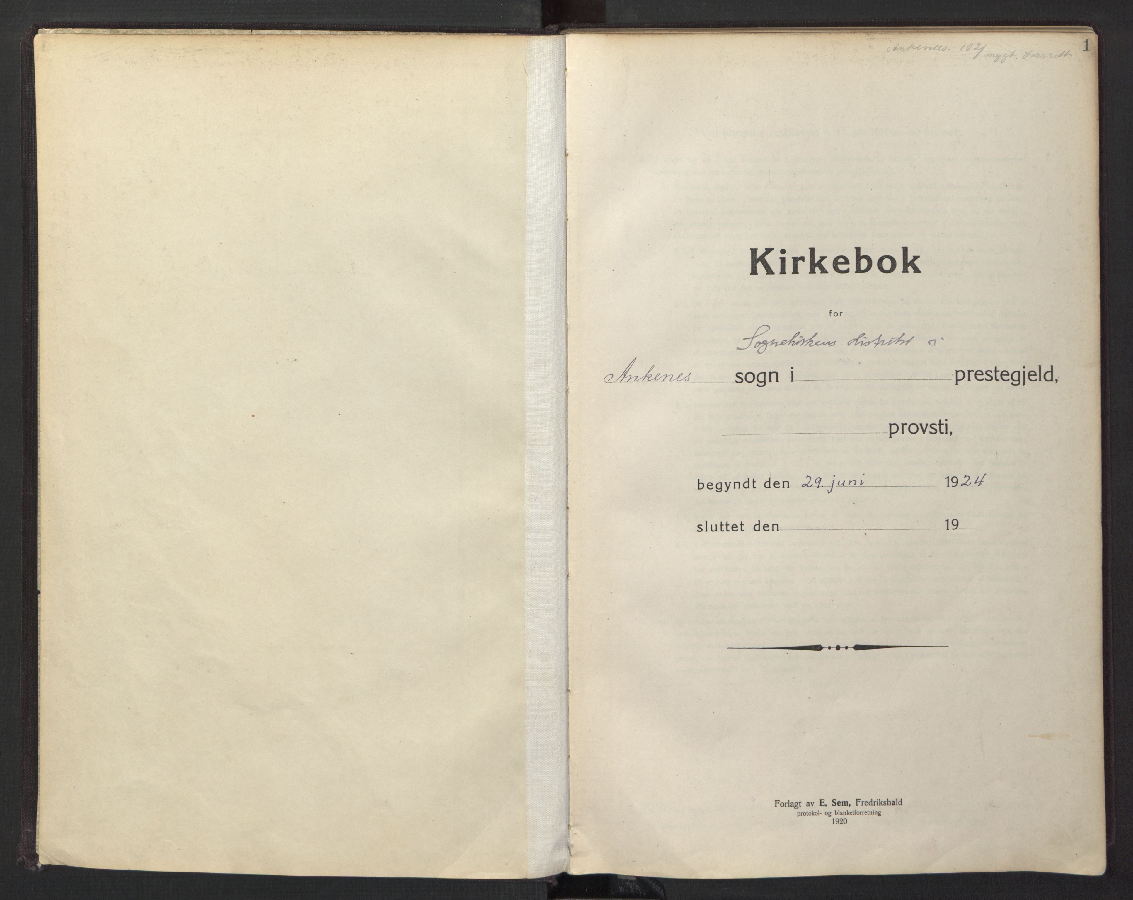 Ministerialprotokoller, klokkerbøker og fødselsregistre - Nordland, AV/SAT-A-1459/866/L0960: Parish register (copy) no. 866C09, 1924-1947, p. 1