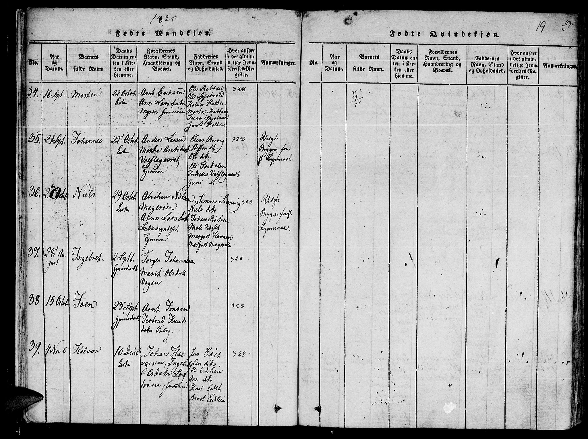 Ministerialprotokoller, klokkerbøker og fødselsregistre - Sør-Trøndelag, SAT/A-1456/630/L0491: Parish register (official) no. 630A04, 1818-1830, p. 19