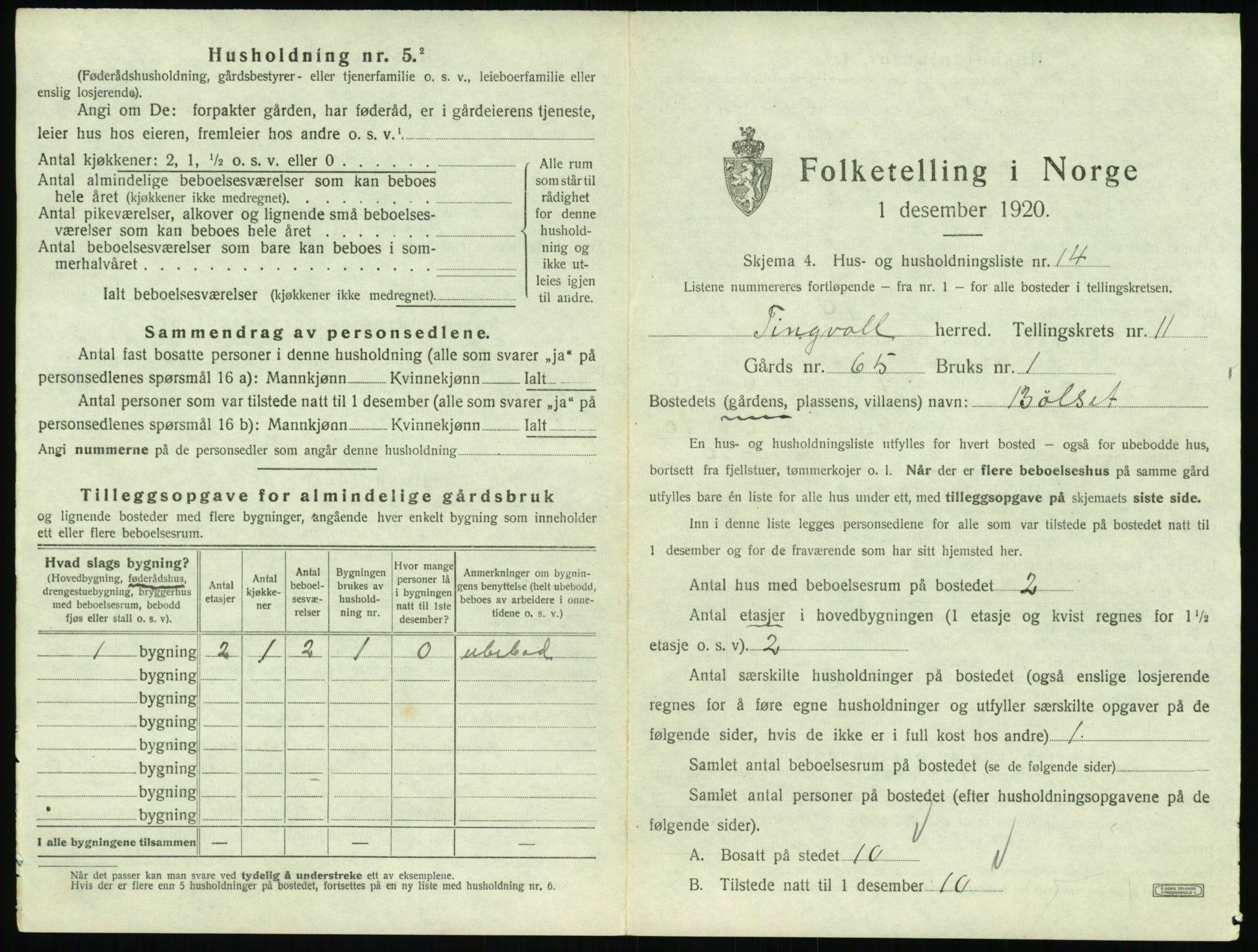 SAT, 1920 census for Tingvoll, 1920, p. 846