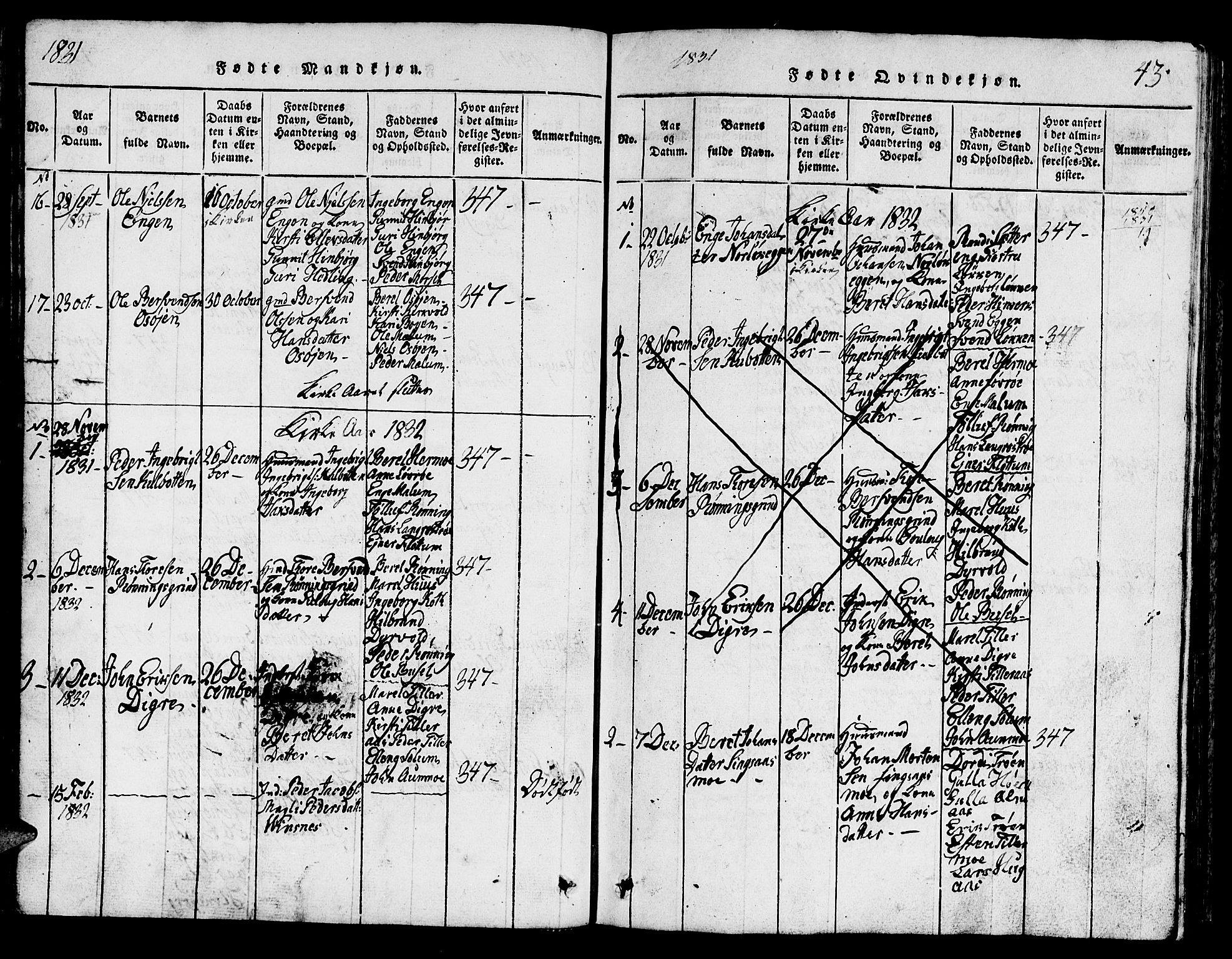Ministerialprotokoller, klokkerbøker og fødselsregistre - Sør-Trøndelag, SAT/A-1456/688/L1026: Parish register (copy) no. 688C01, 1817-1860, p. 43
