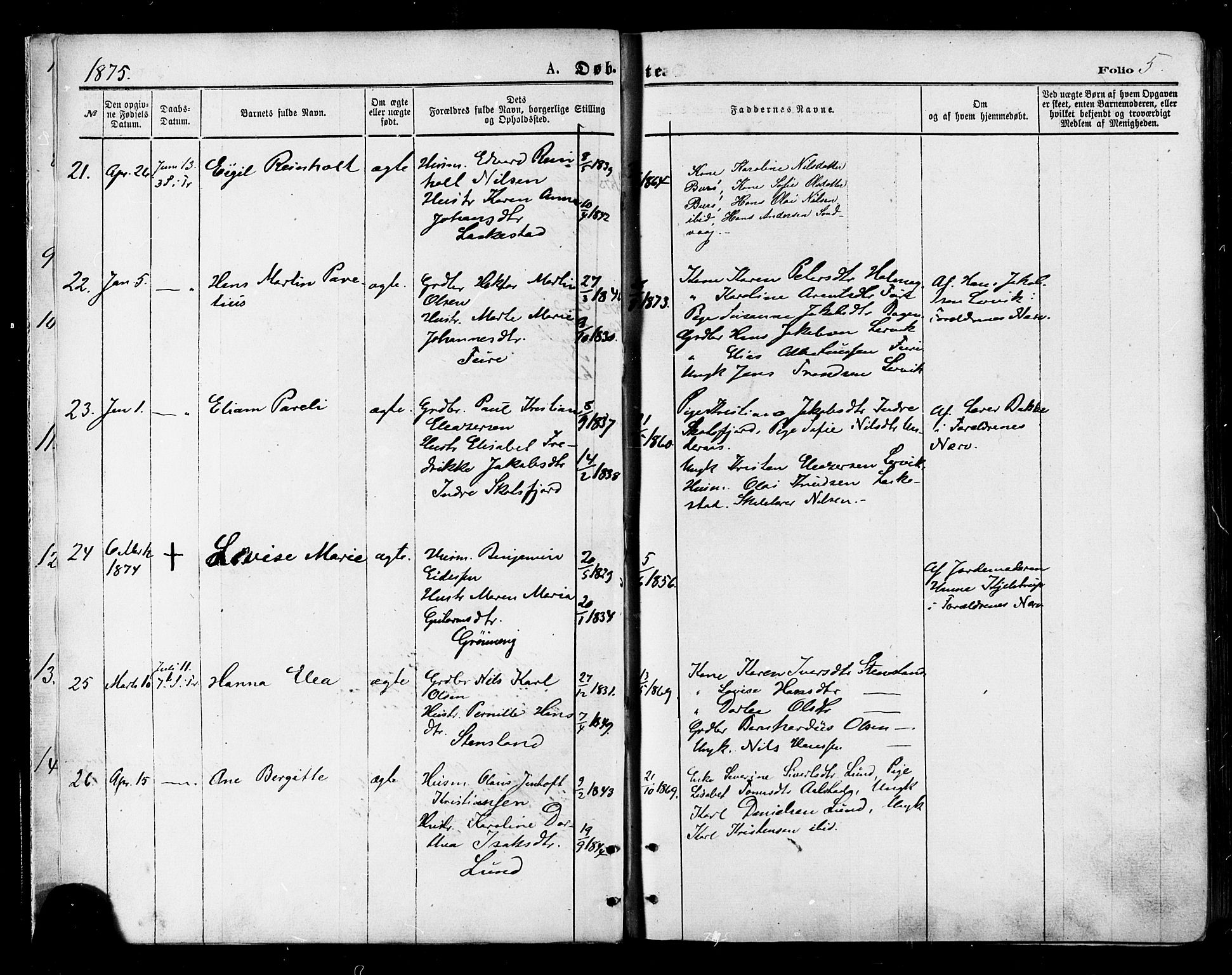 Ministerialprotokoller, klokkerbøker og fødselsregistre - Nordland, SAT/A-1459/855/L0802: Parish register (official) no. 855A10, 1875-1886, p. 5