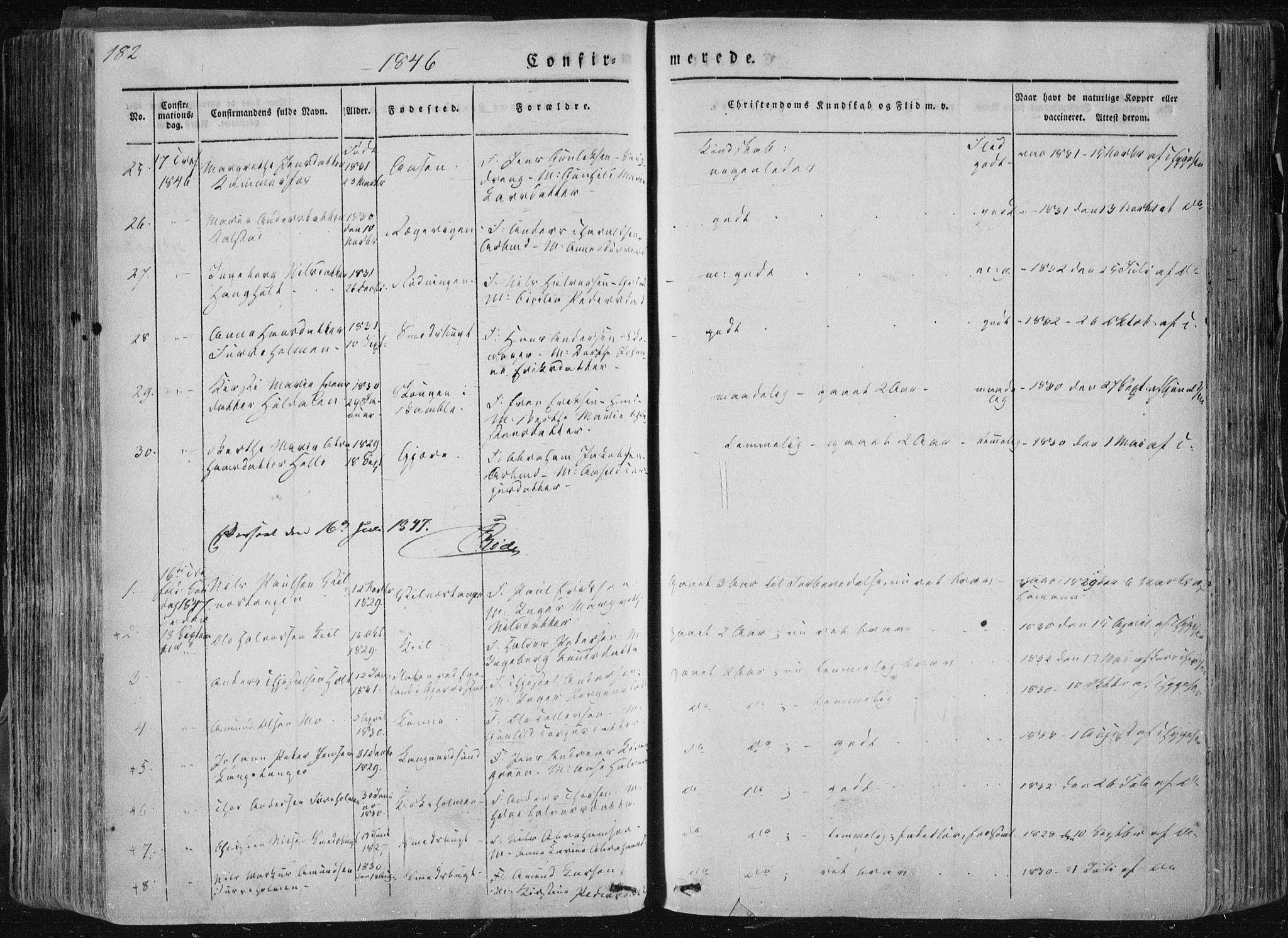 Sannidal kirkebøker, SAKO/A-296/F/Fa/L0007: Parish register (official) no. 7, 1831-1854, p. 182