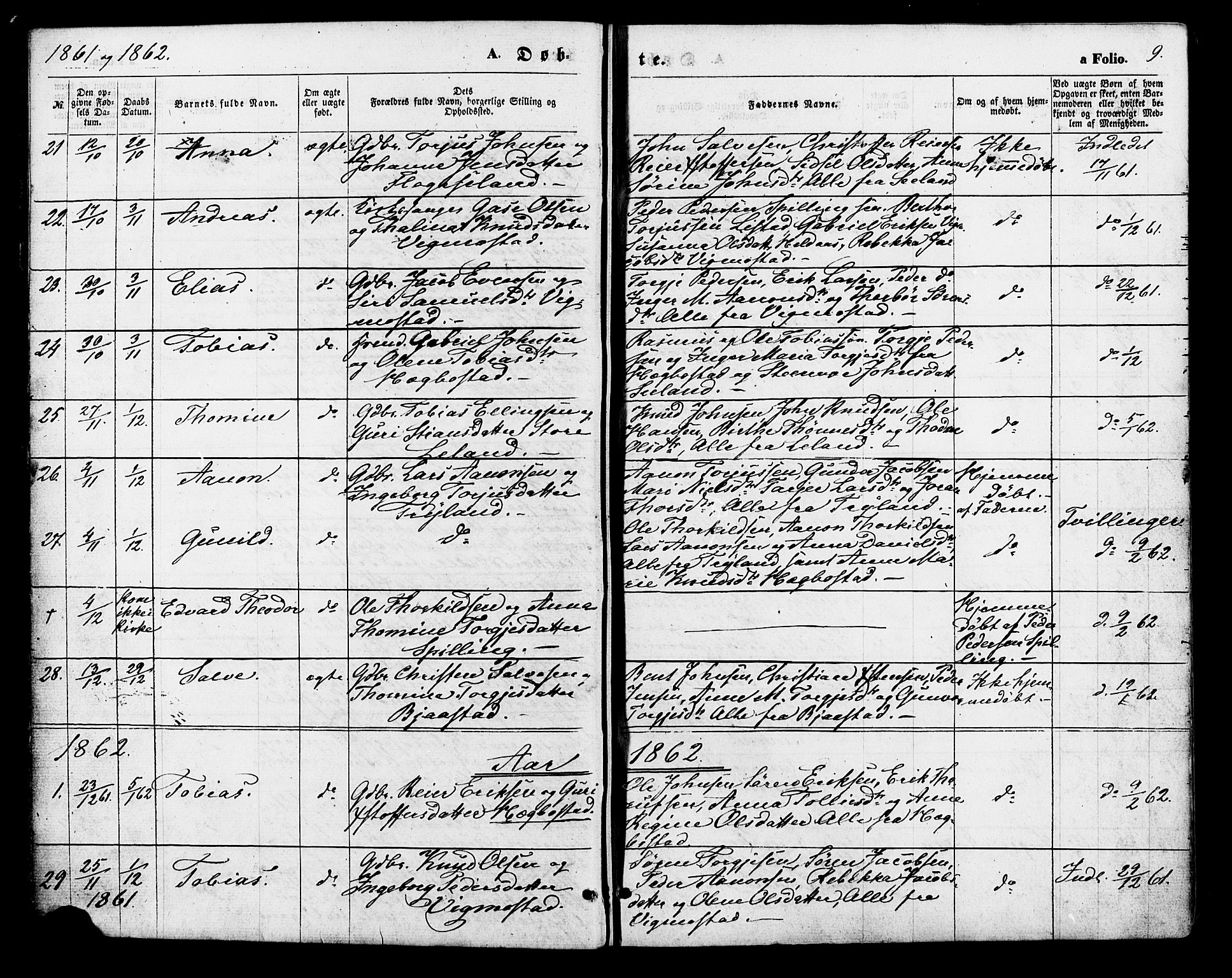 Nord-Audnedal sokneprestkontor, AV/SAK-1111-0032/F/Fa/Fab/L0002: Parish register (official) no. A 2, 1859-1882, p. 9