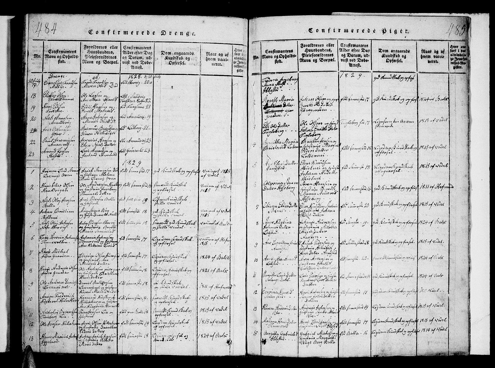 Ibestad sokneprestembete, SATØ/S-0077/H/Ha/Hab/L0002klokker: Parish register (copy) no. 2, 1821-1833, p. 484-485