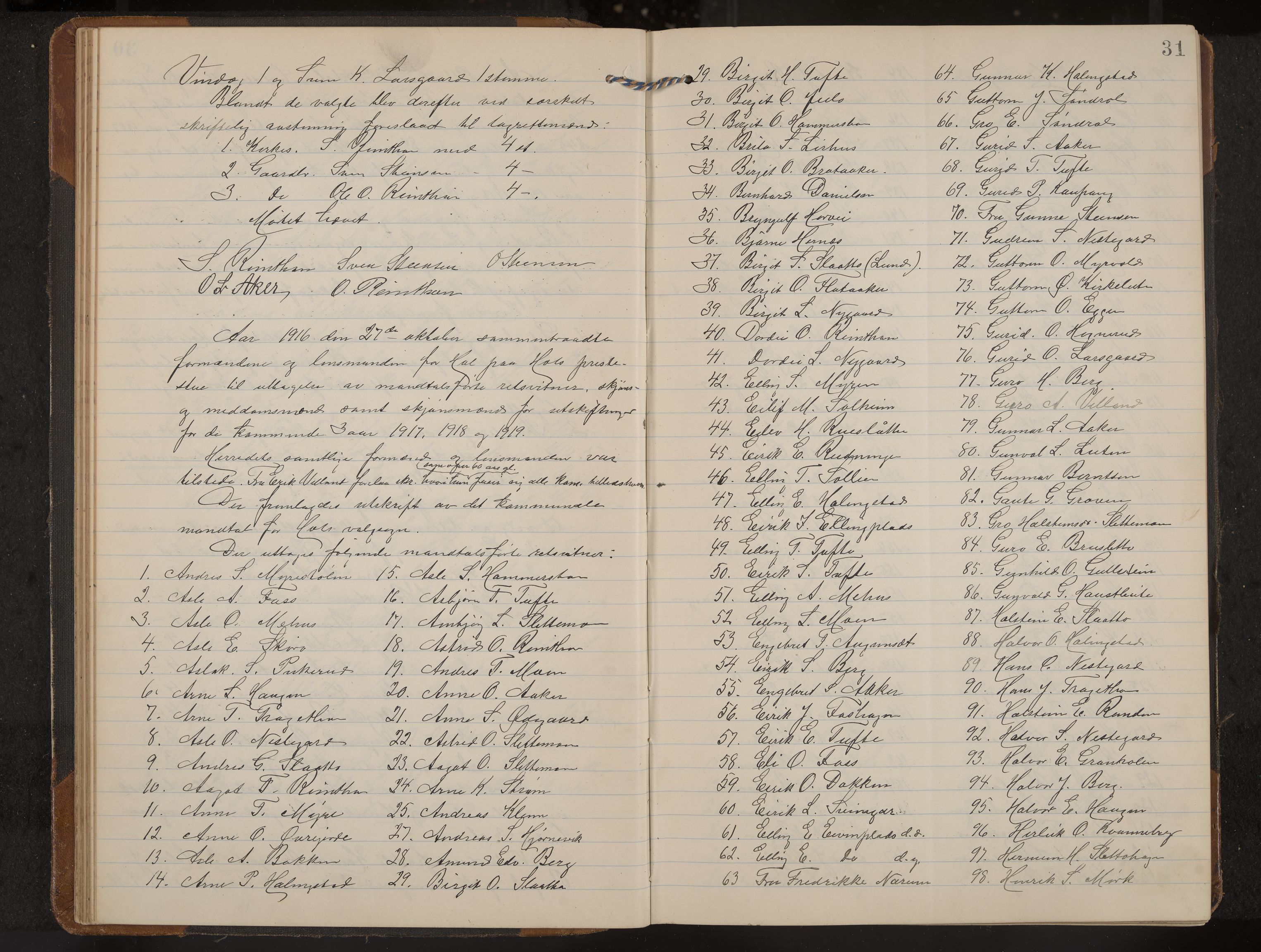 Hol formannskap og sentraladministrasjon, IKAK/0620021-1/A/L0006: Møtebok, 1916-1922, p. 31