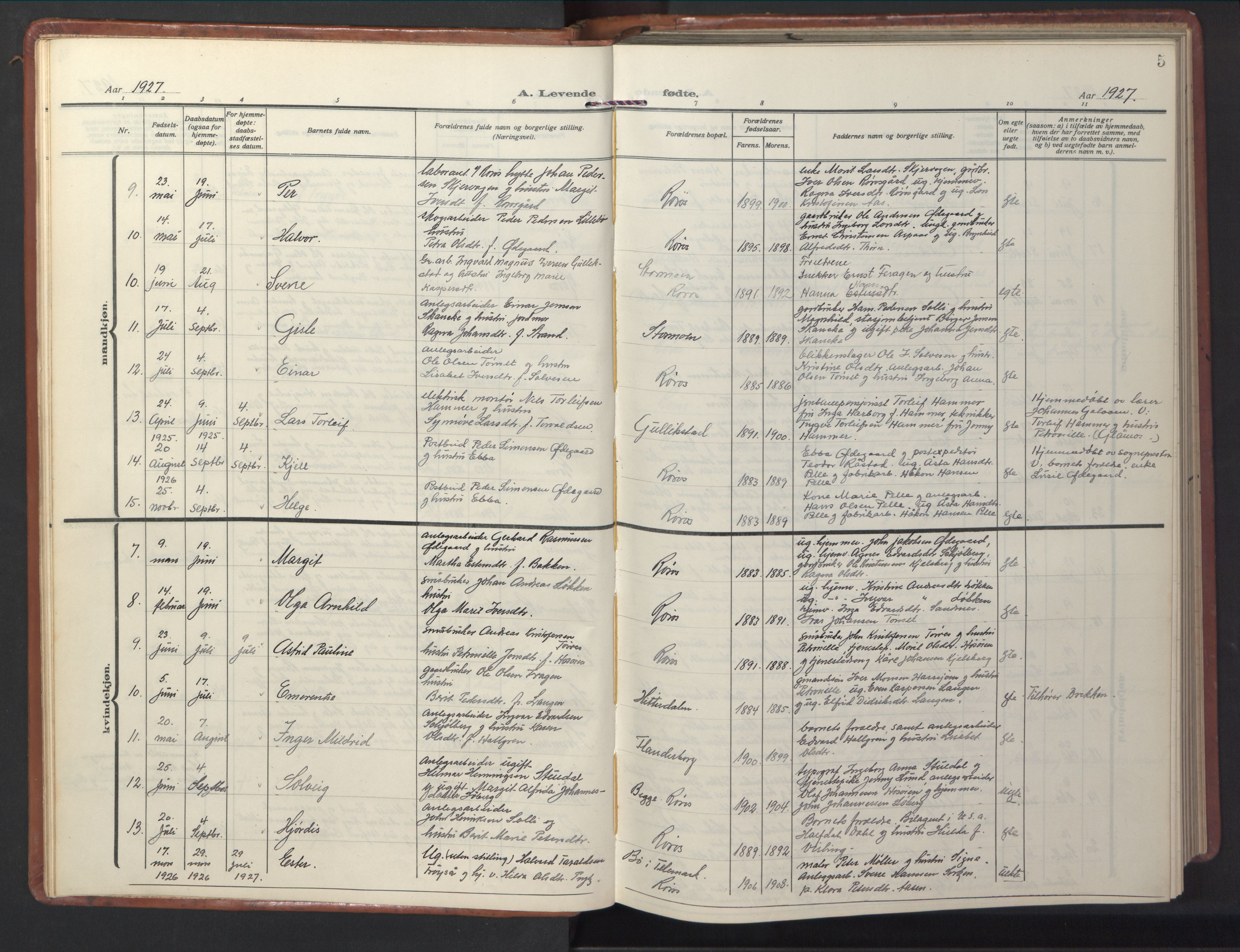 Ministerialprotokoller, klokkerbøker og fødselsregistre - Sør-Trøndelag, SAT/A-1456/681/L0943: Parish register (copy) no. 681C07, 1926-1954, p. 5