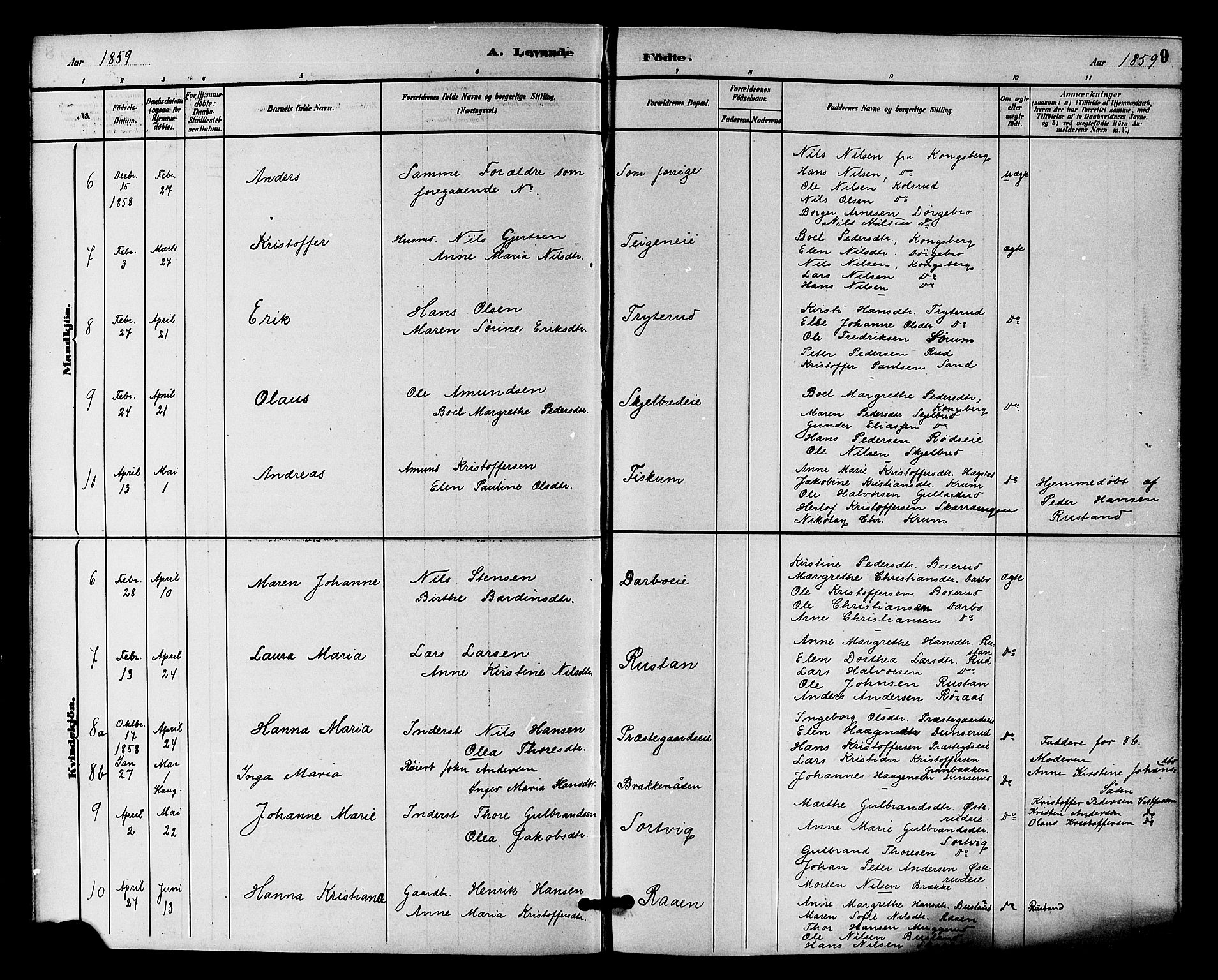 Fiskum kirkebøker, AV/SAKO-A-15/F/Fa/L0001: Parish register (official) no. 1, 1858-1877, p. 9