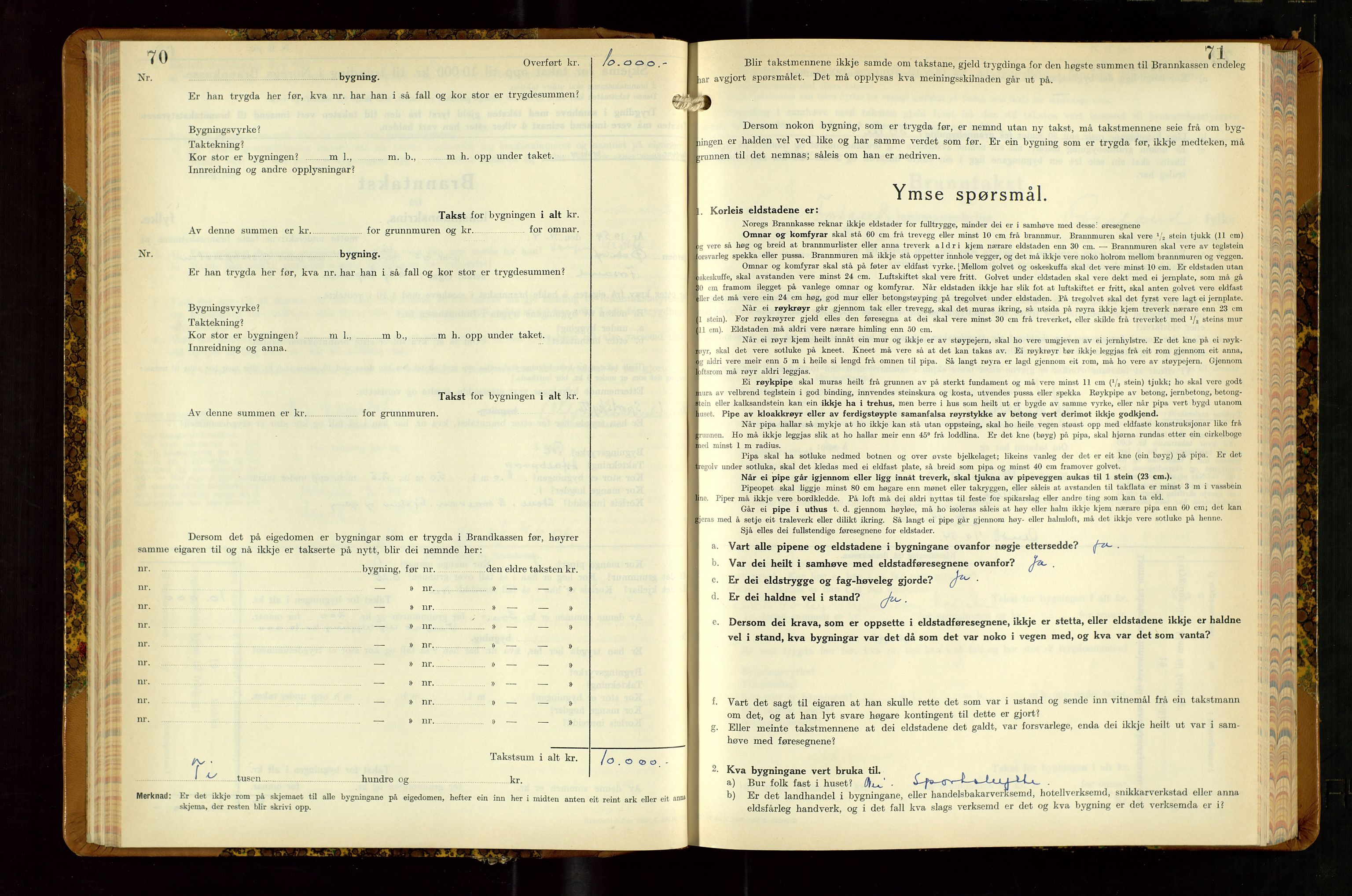 Høle og Forsand lensmannskontor, AV/SAST-A-100127/Gob/L0002: "Branntakstbok" - skjematakst, 1941-1955, p. 70-71