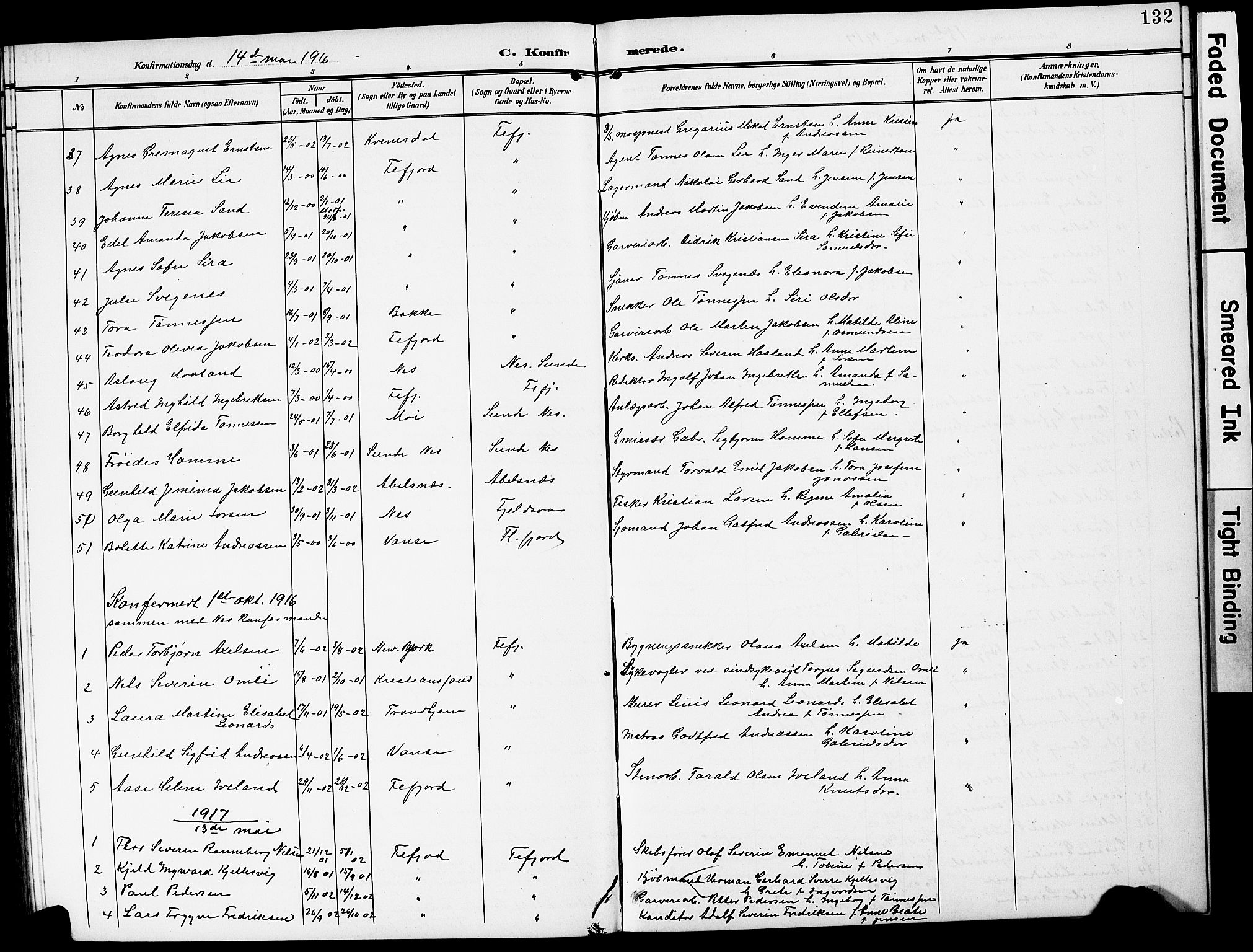 Flekkefjord sokneprestkontor, SAK/1111-0012/F/Fb/Fba/L0001: Parish register (copy) no. B 1, 1903-1931, p. 132