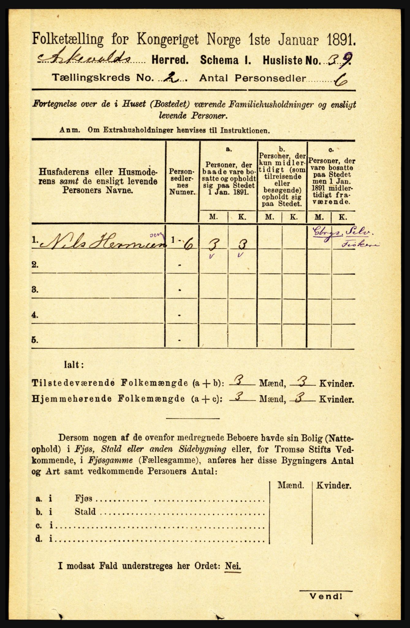 RA, 1891 census for 1428 Askvoll, 1891, p. 407