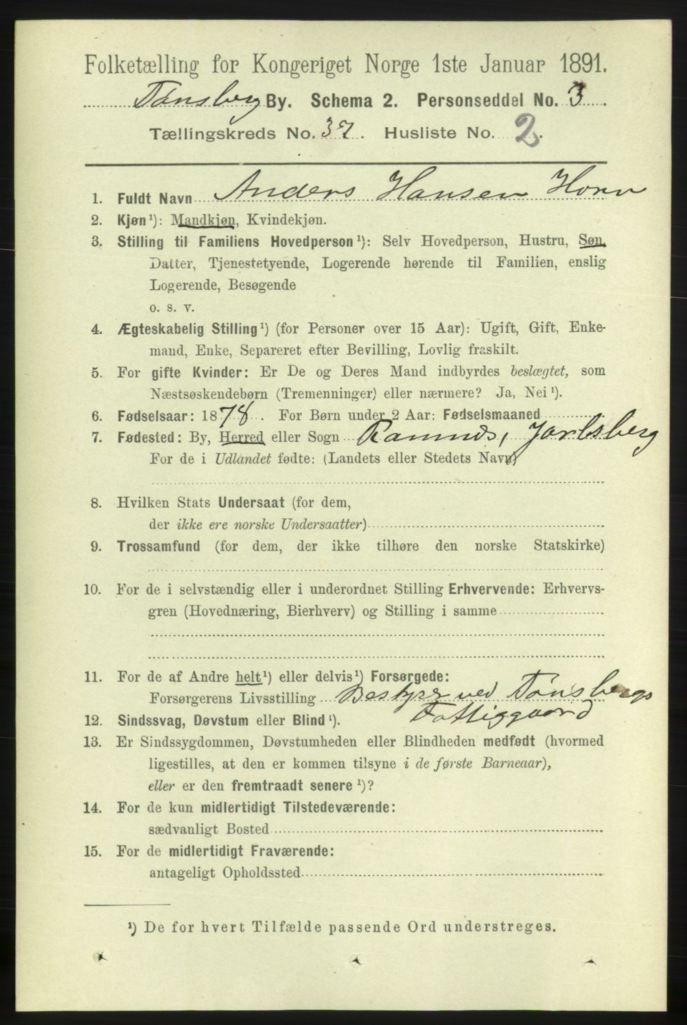 RA, 1891 census for 0705 Tønsberg, 1891, p. 7992