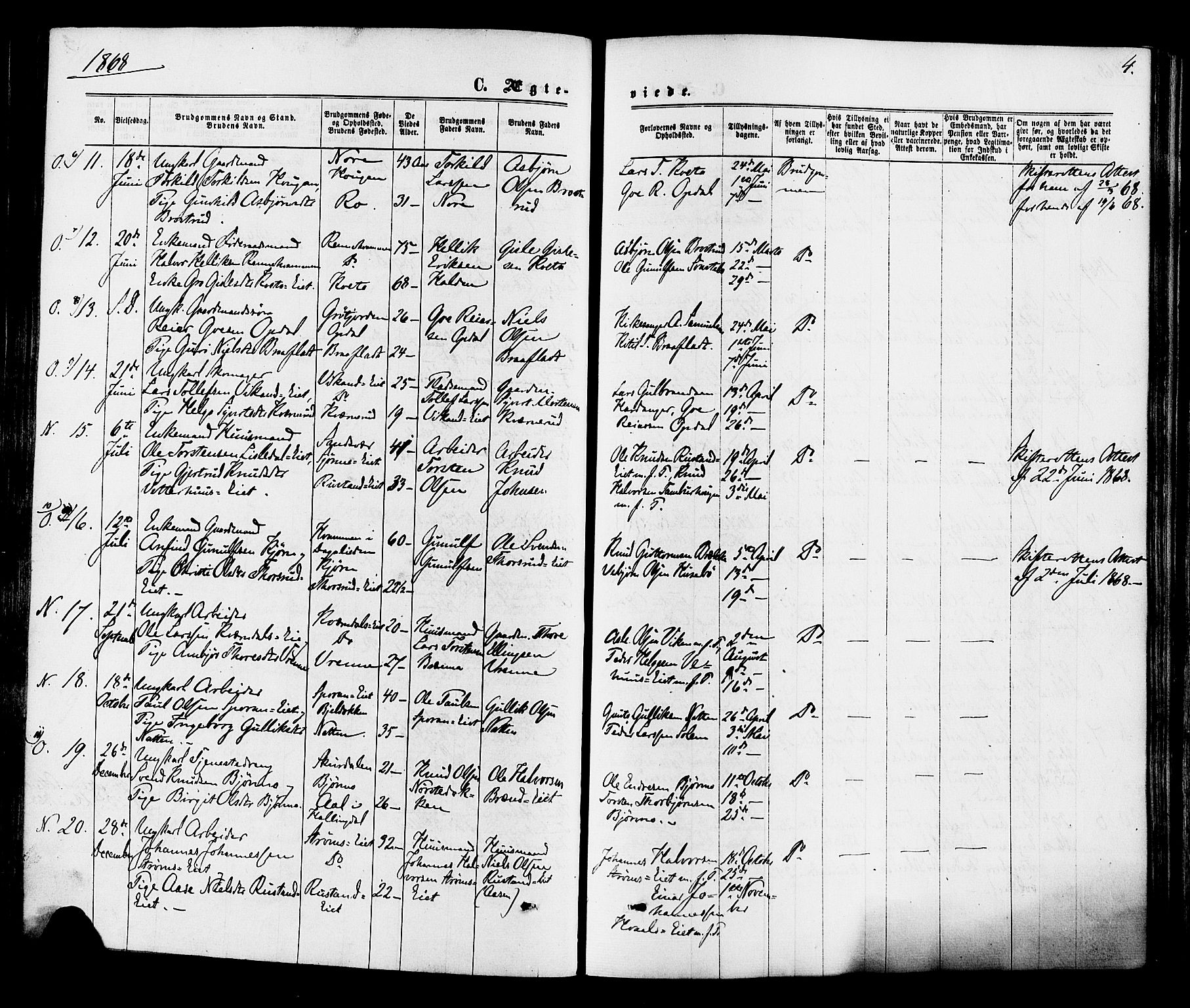 Nore kirkebøker, SAKO/A-238/F/Fa/L0004: Parish register (official) no. I 4, 1867-1877, p. 4