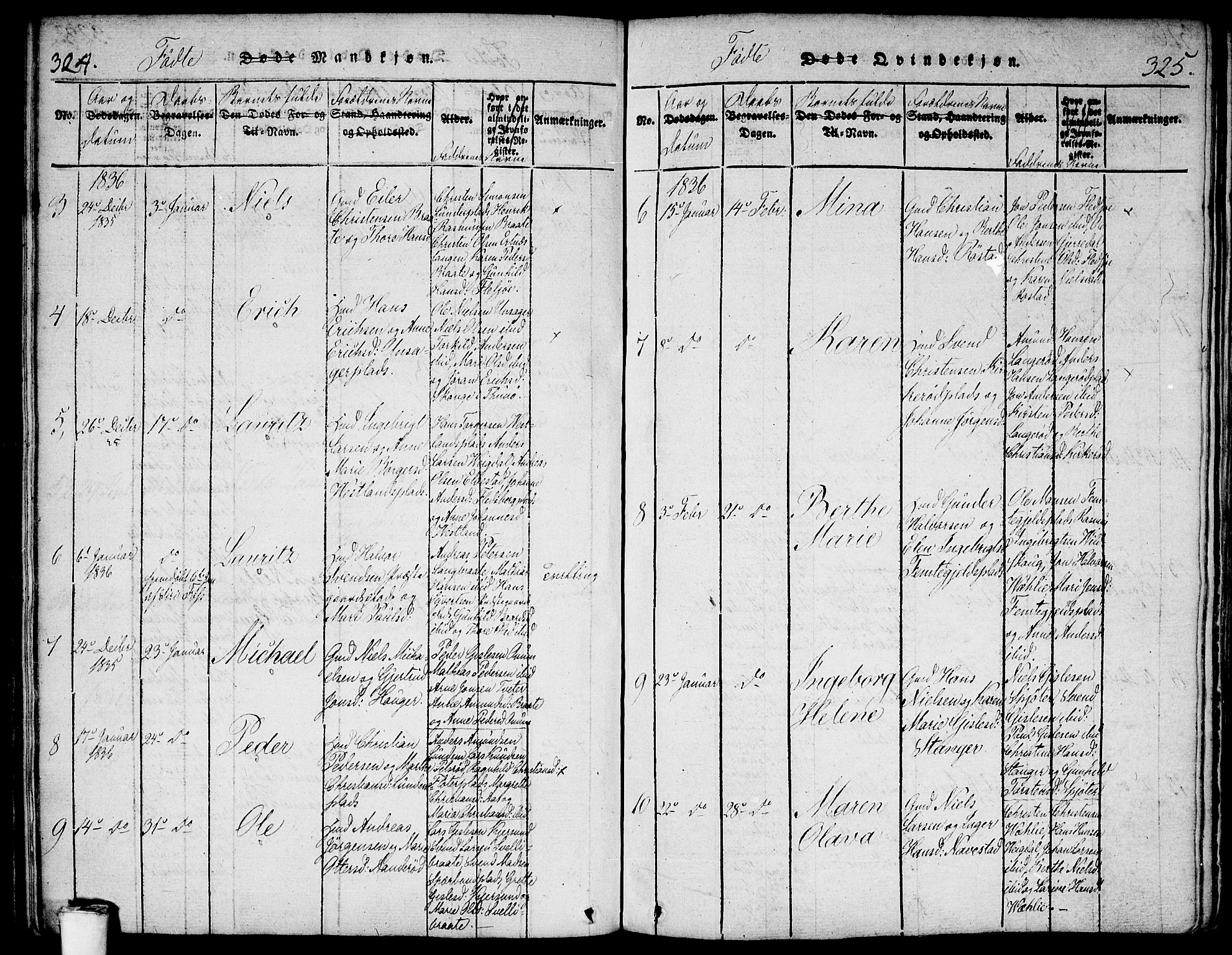 Våler prestekontor Kirkebøker, SAO/A-11083/F/Fa/L0005: Parish register (official) no. I 5, 1815-1839, p. 324-325
