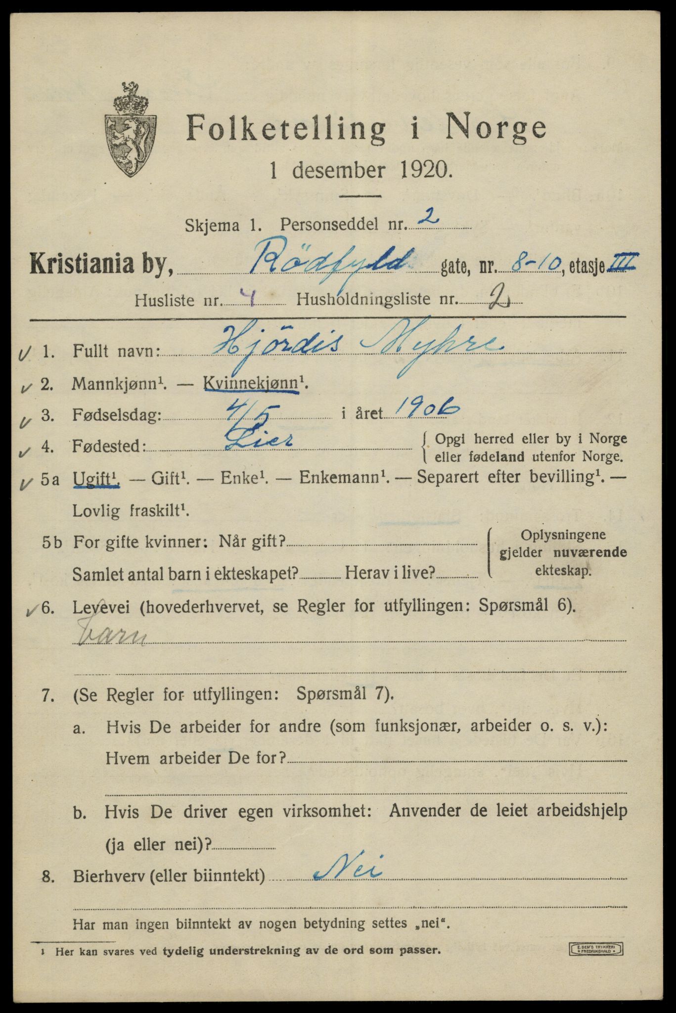 SAO, 1920 census for Kristiania, 1920, p. 476217