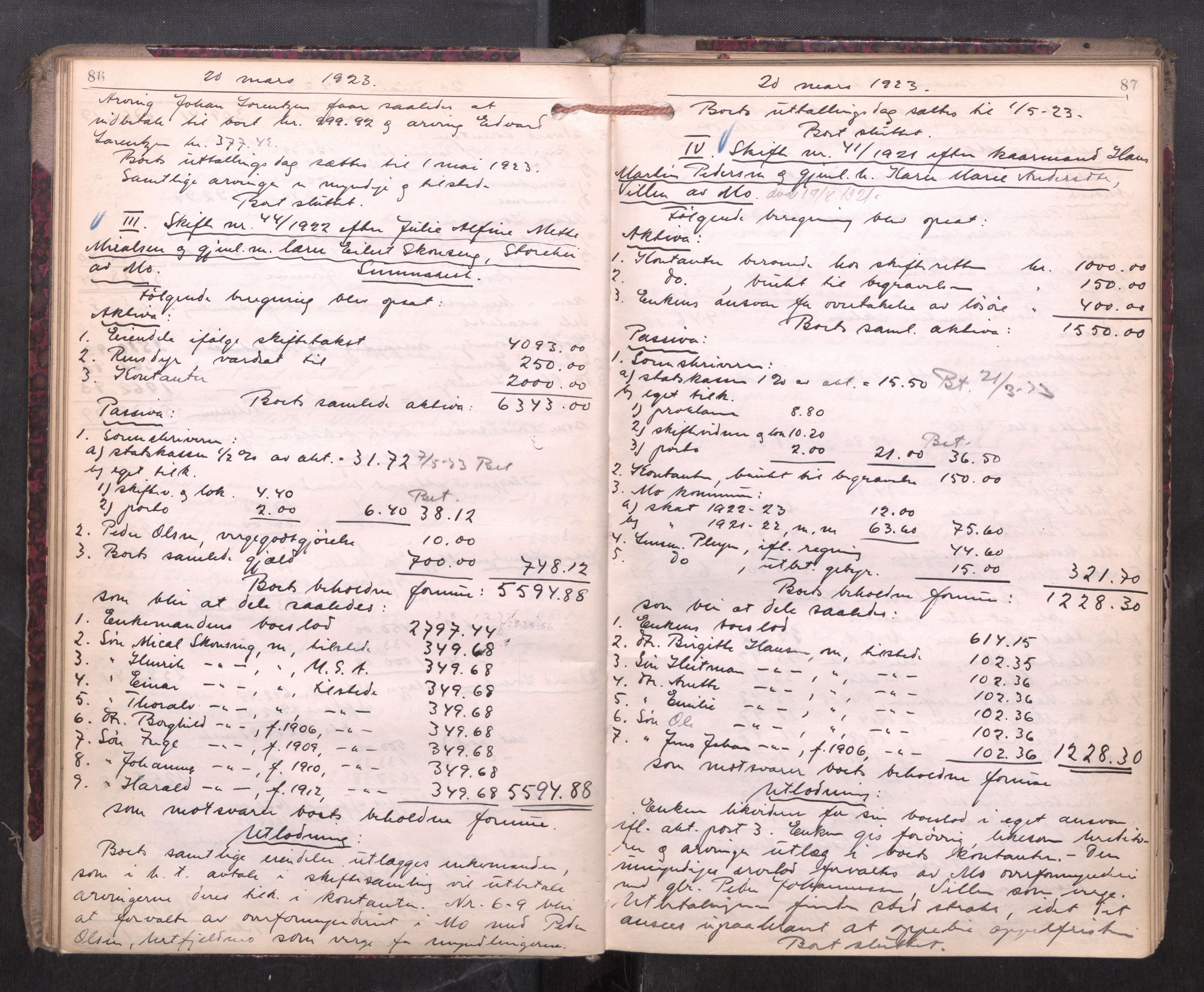 Rana sorenskriveri , AV/SAT-A-1108/1/3/3A/L0010: Skifteslutningsprotokoll, 1921-1927, p. 86-87