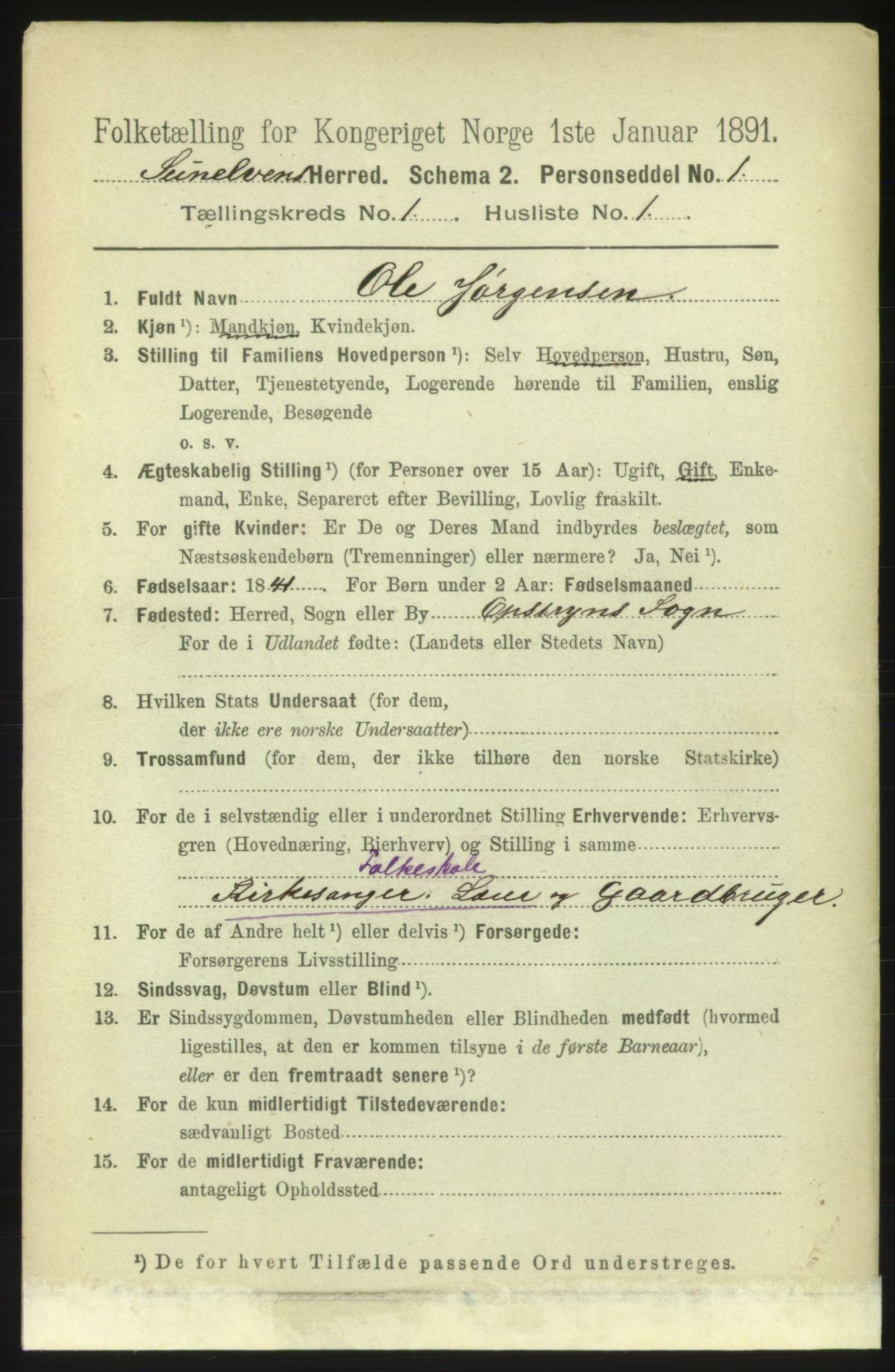 RA, 1891 census for 1523 Sunnylven, 1891, p. 73