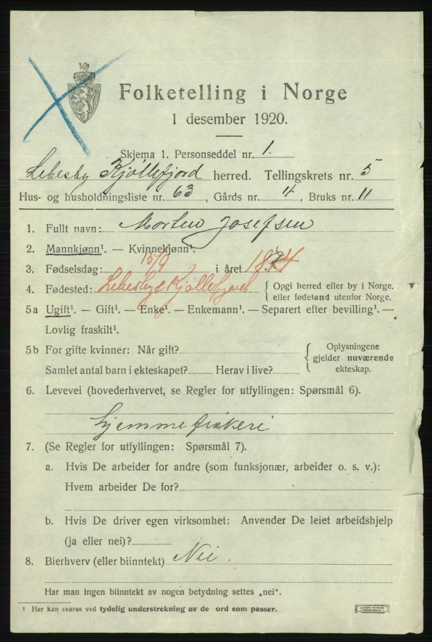 SATØ, 1920 census for Lebesby, 1920, p. 3011