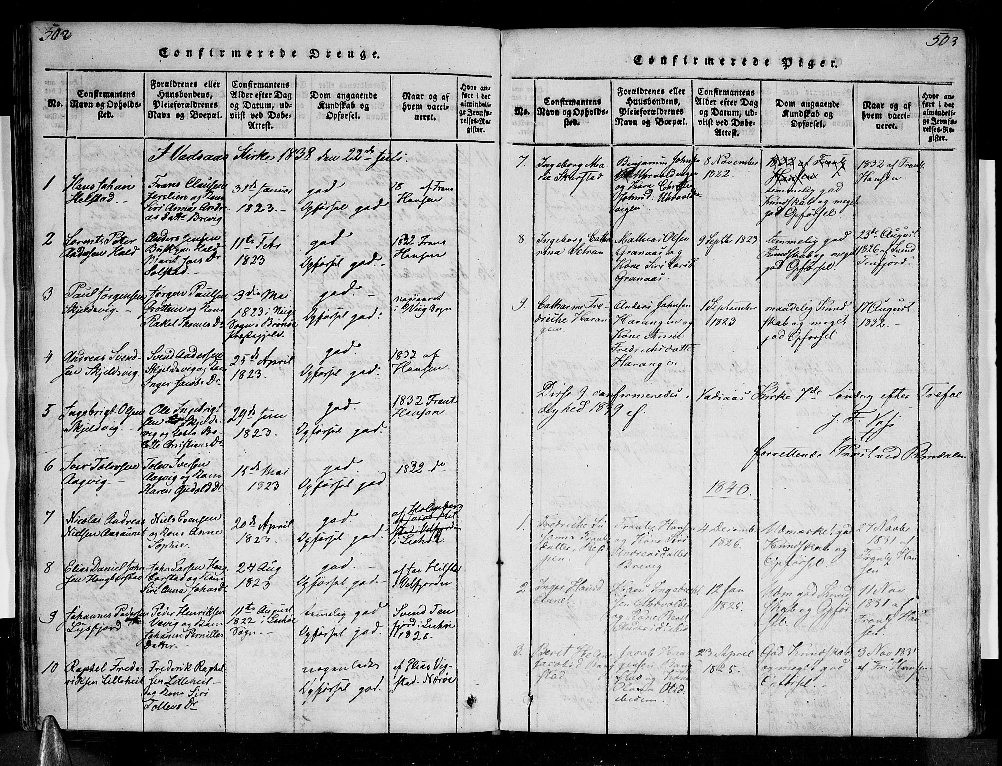 Ministerialprotokoller, klokkerbøker og fødselsregistre - Nordland, AV/SAT-A-1459/810/L0142: Parish register (official) no. 810A06 /1, 1819-1841, p. 502-503