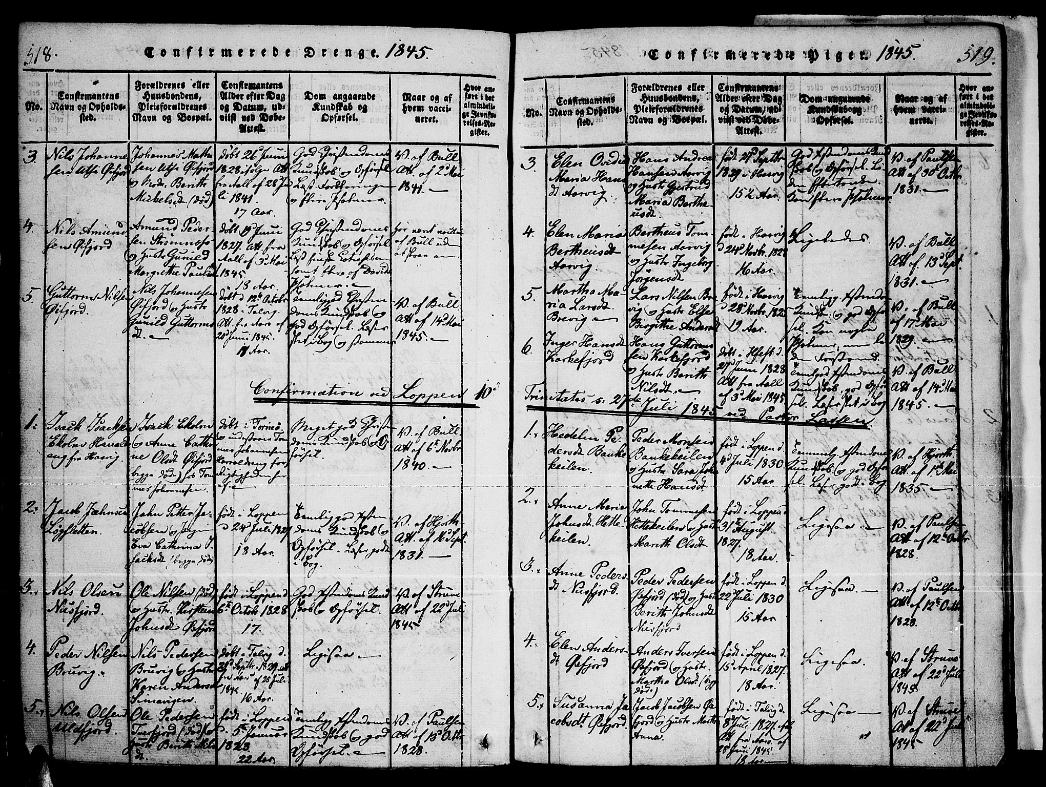 Loppa sokneprestkontor, AV/SATØ-S-1339/H/Ha/L0003kirke: Parish register (official) no. 3, 1820-1848, p. 518-519