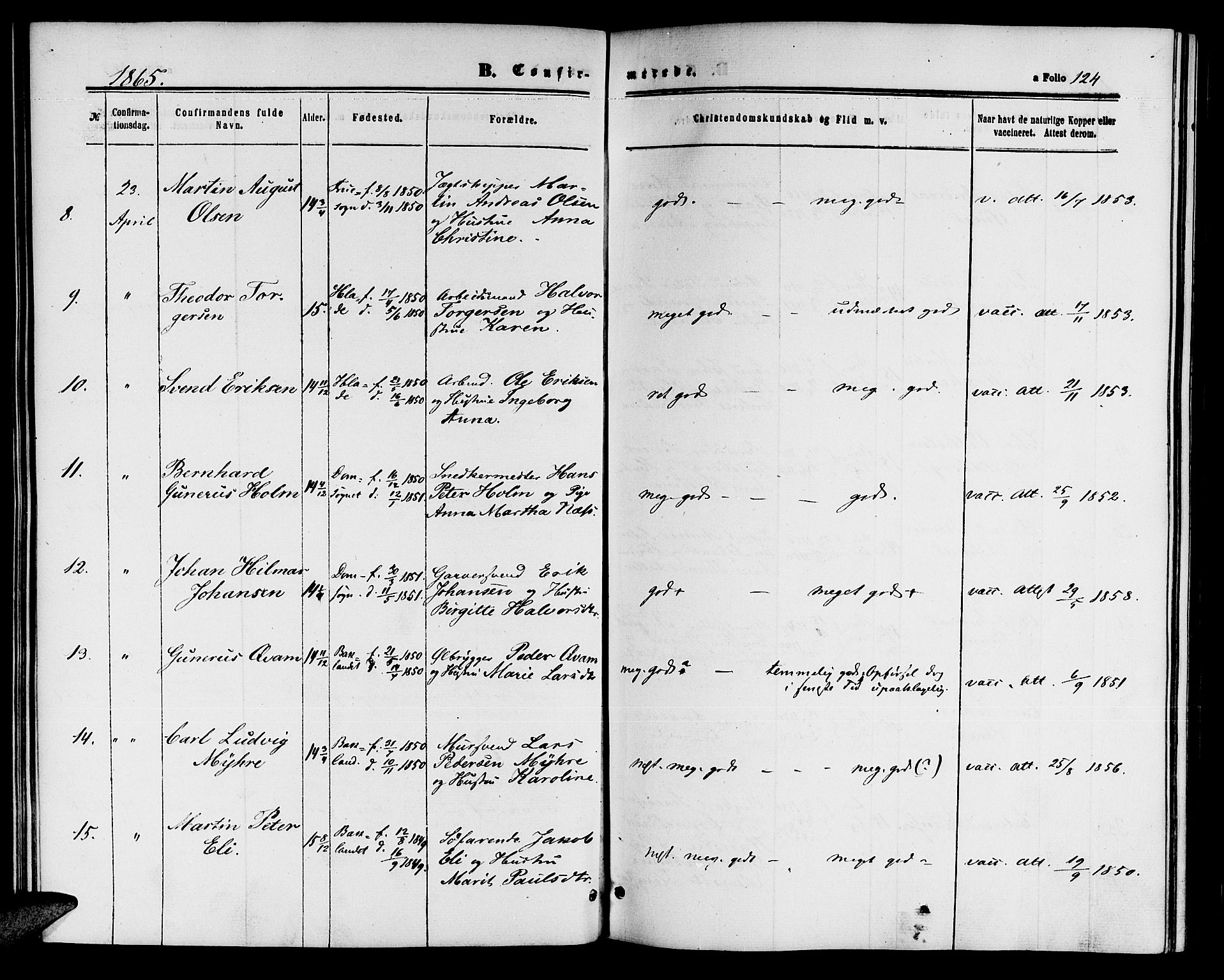 Ministerialprotokoller, klokkerbøker og fødselsregistre - Sør-Trøndelag, SAT/A-1456/604/L0185: Parish register (official) no. 604A06, 1861-1865, p. 124