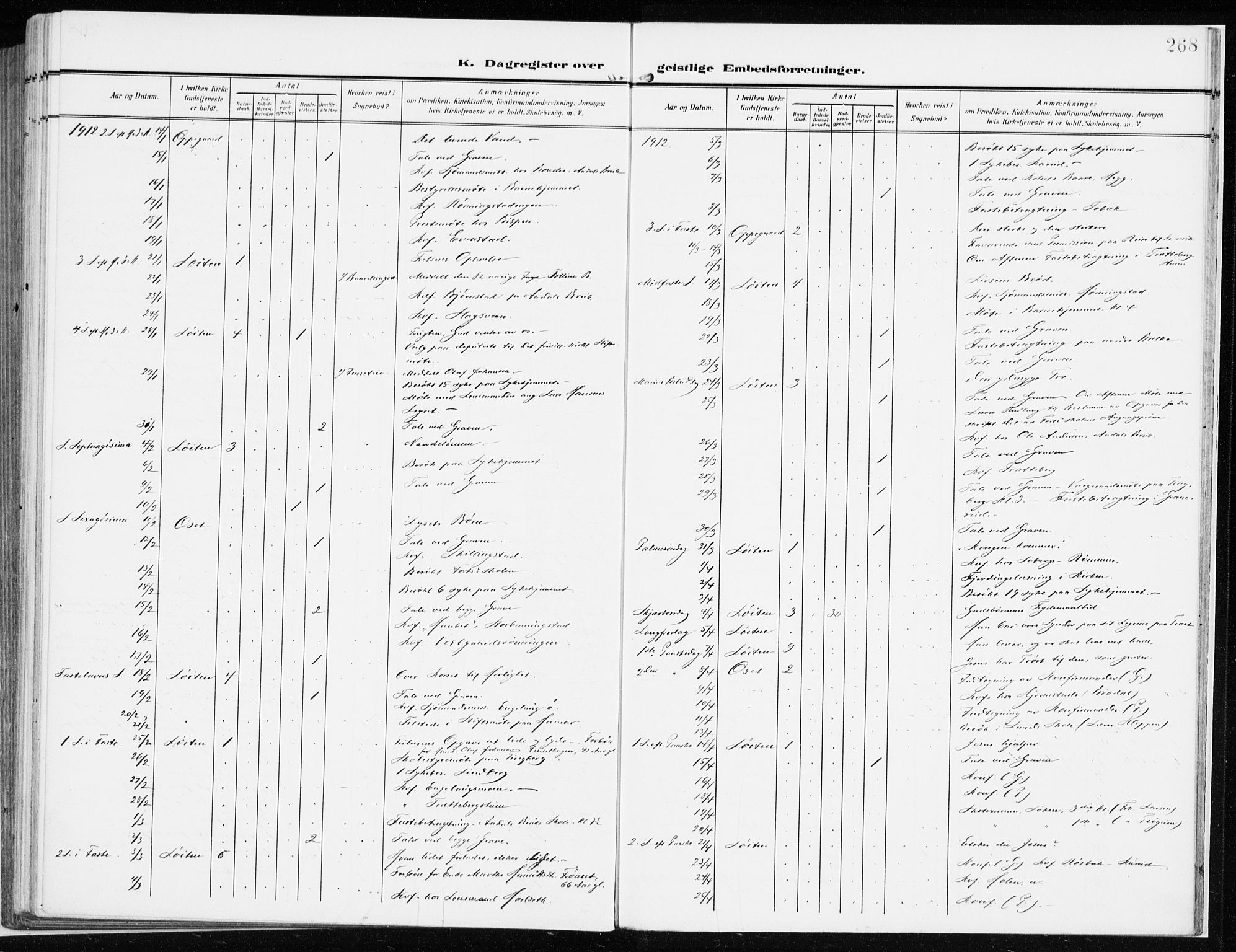 Løten prestekontor, AV/SAH-PREST-022/K/Ka/L0011: Parish register (official) no. 11, 1908-1917, p. 268