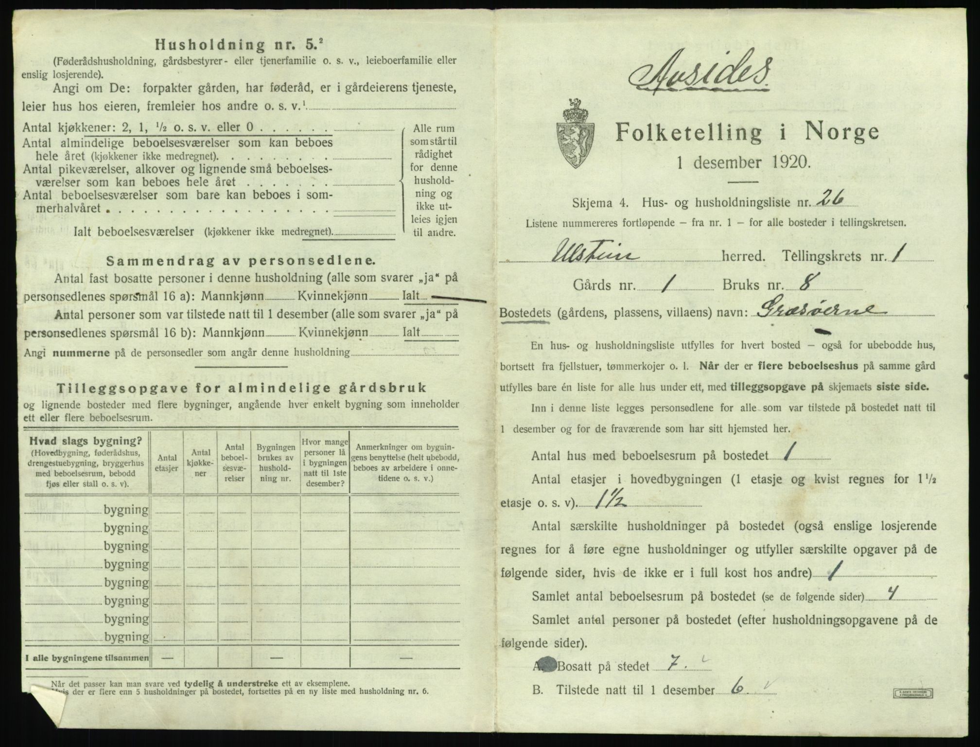 SAT, 1920 census for Ulstein, 1920, p. 98