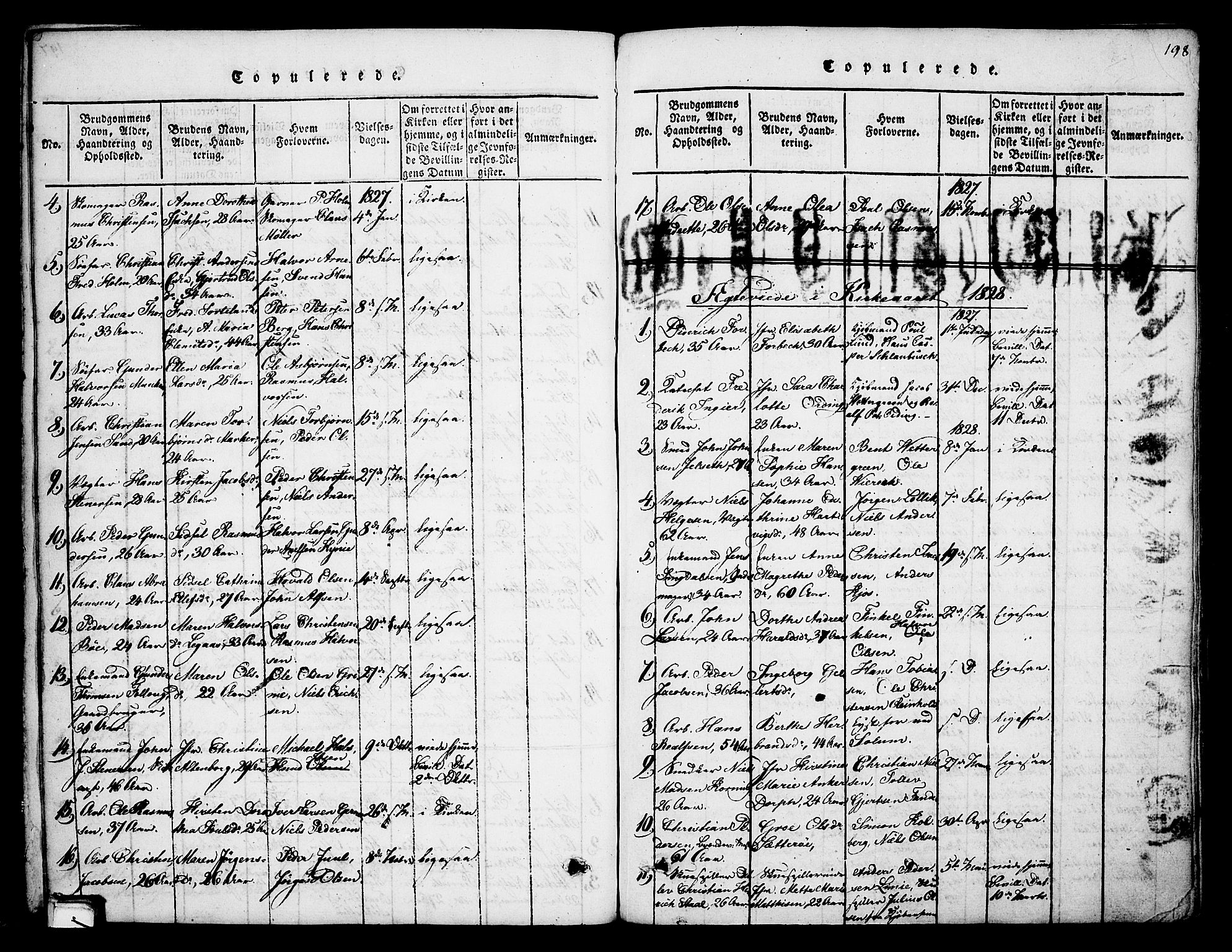 Skien kirkebøker, SAKO/A-302/F/Fa/L0005: Parish register (official) no. 5, 1814-1843, p. 198