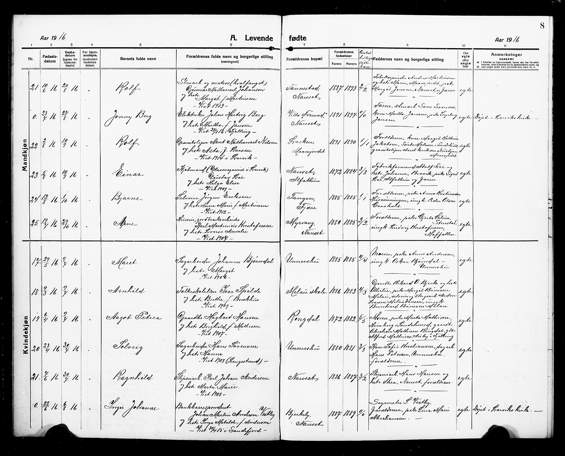 Hedrum kirkebøker, AV/SAKO-A-344/G/Ga/L0005: Parish register (copy) no. I 5, 1916-1930, p. 8