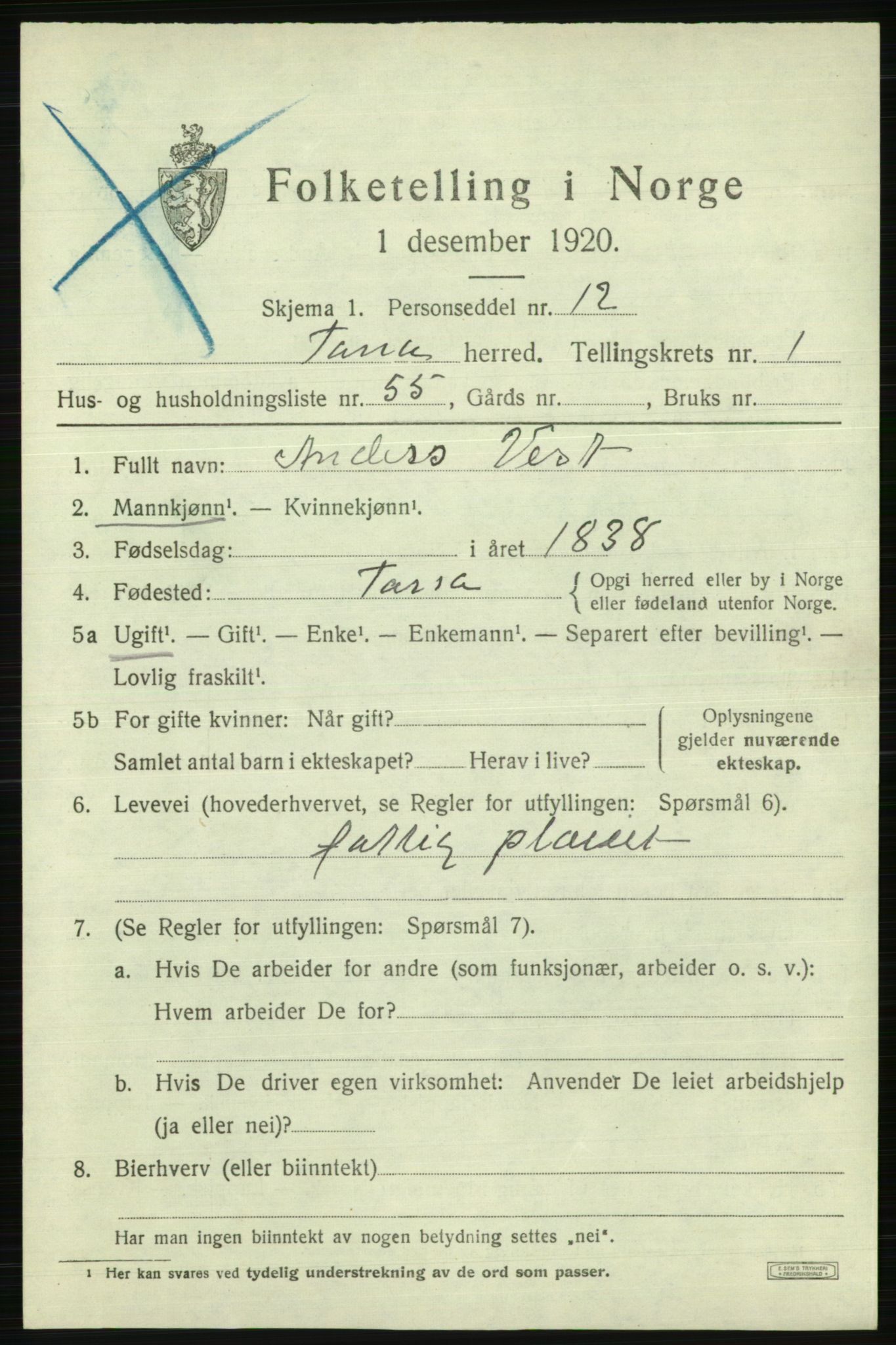 SATØ, 1920 census for Tana, 1920, p. 1164