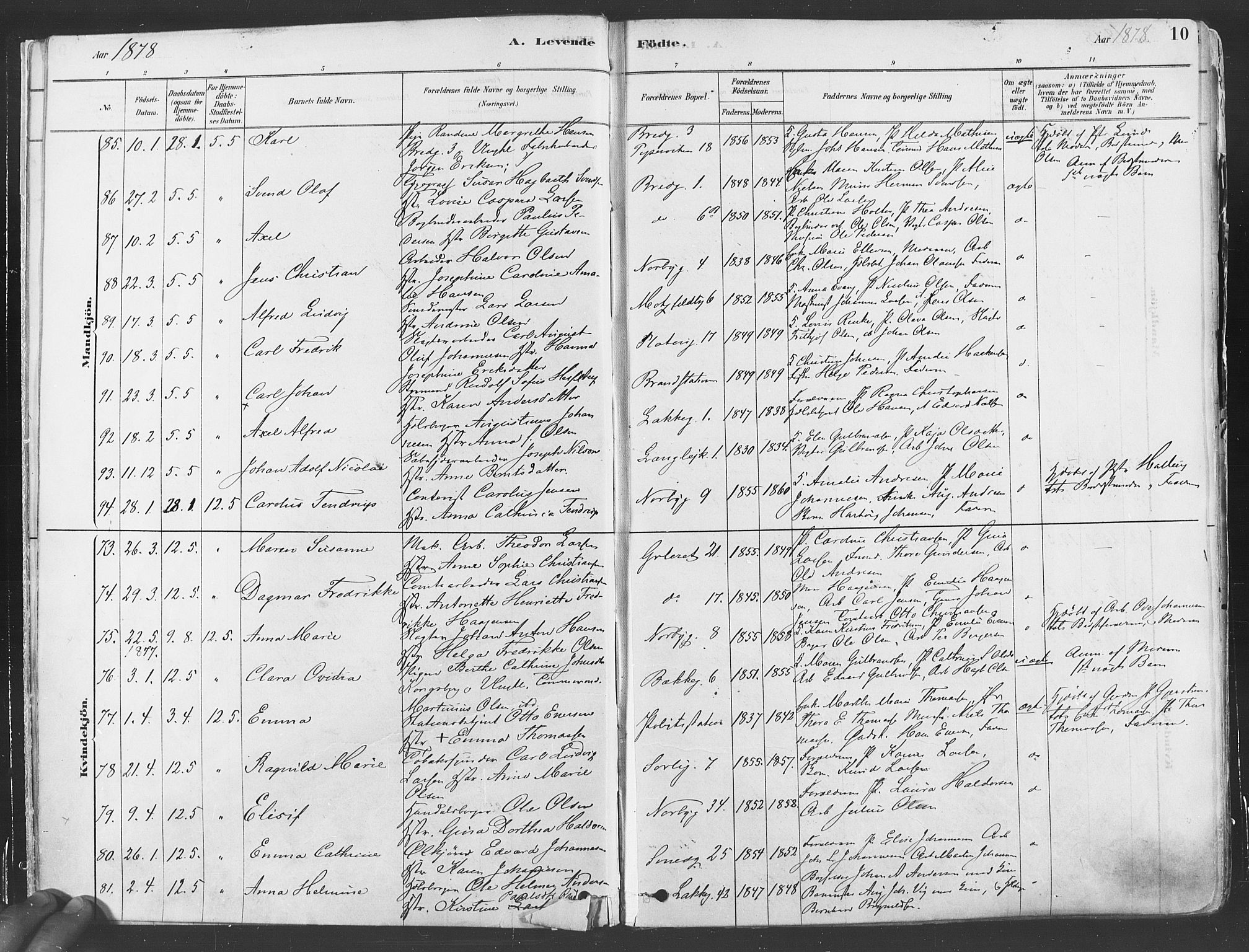 Grønland prestekontor Kirkebøker, SAO/A-10848/F/Fa/L0007: Parish register (official) no. 7, 1878-1888, p. 10