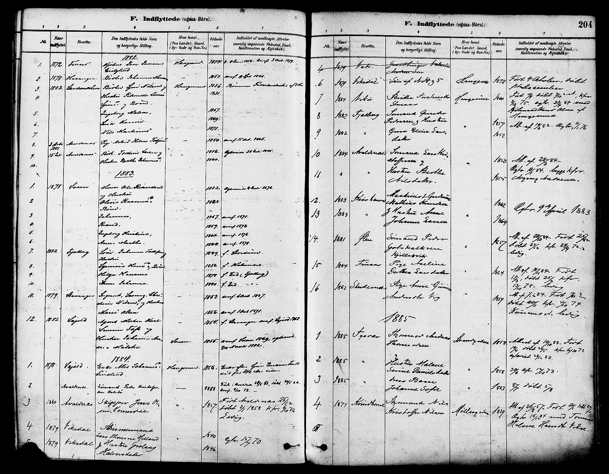 Haugesund sokneprestkontor, AV/SAST-A -101863/H/Ha/Haa/L0001: Parish register (official) no. A 1, 1878-1885, p. 204