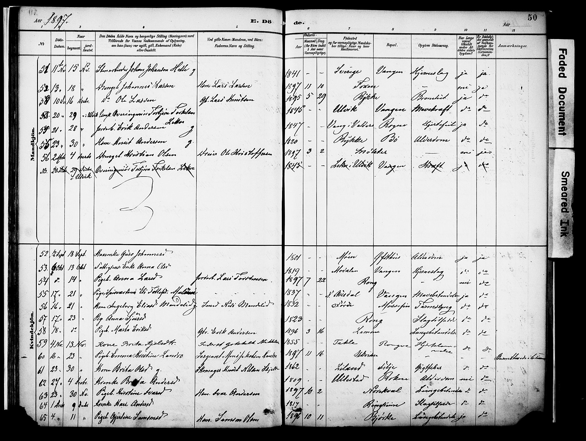 Voss sokneprestembete, SAB/A-79001/H/Haa: Parish register (official) no. A 22, 1887-1909, p. 50