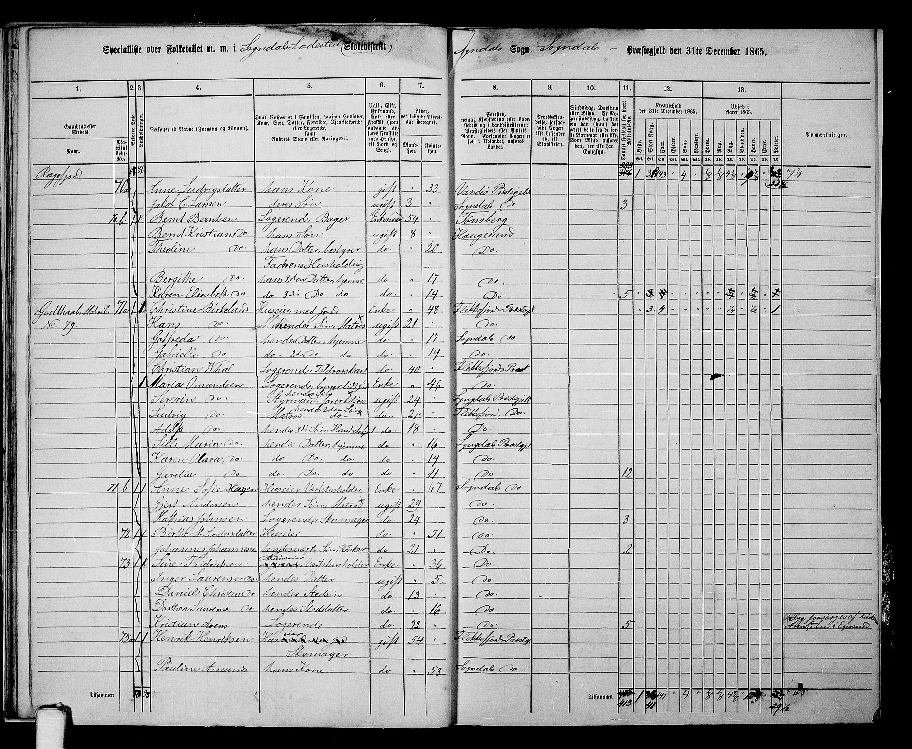 RA, 1865 census for Sokndal, 1865, p. 152