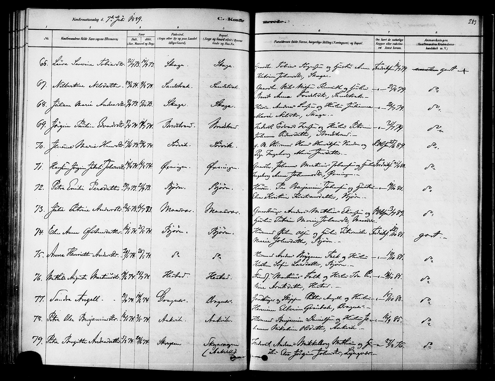 Ministerialprotokoller, klokkerbøker og fødselsregistre - Nordland, AV/SAT-A-1459/834/L0507: Parish register (official) no. 834A05, 1878-1892, p. 283