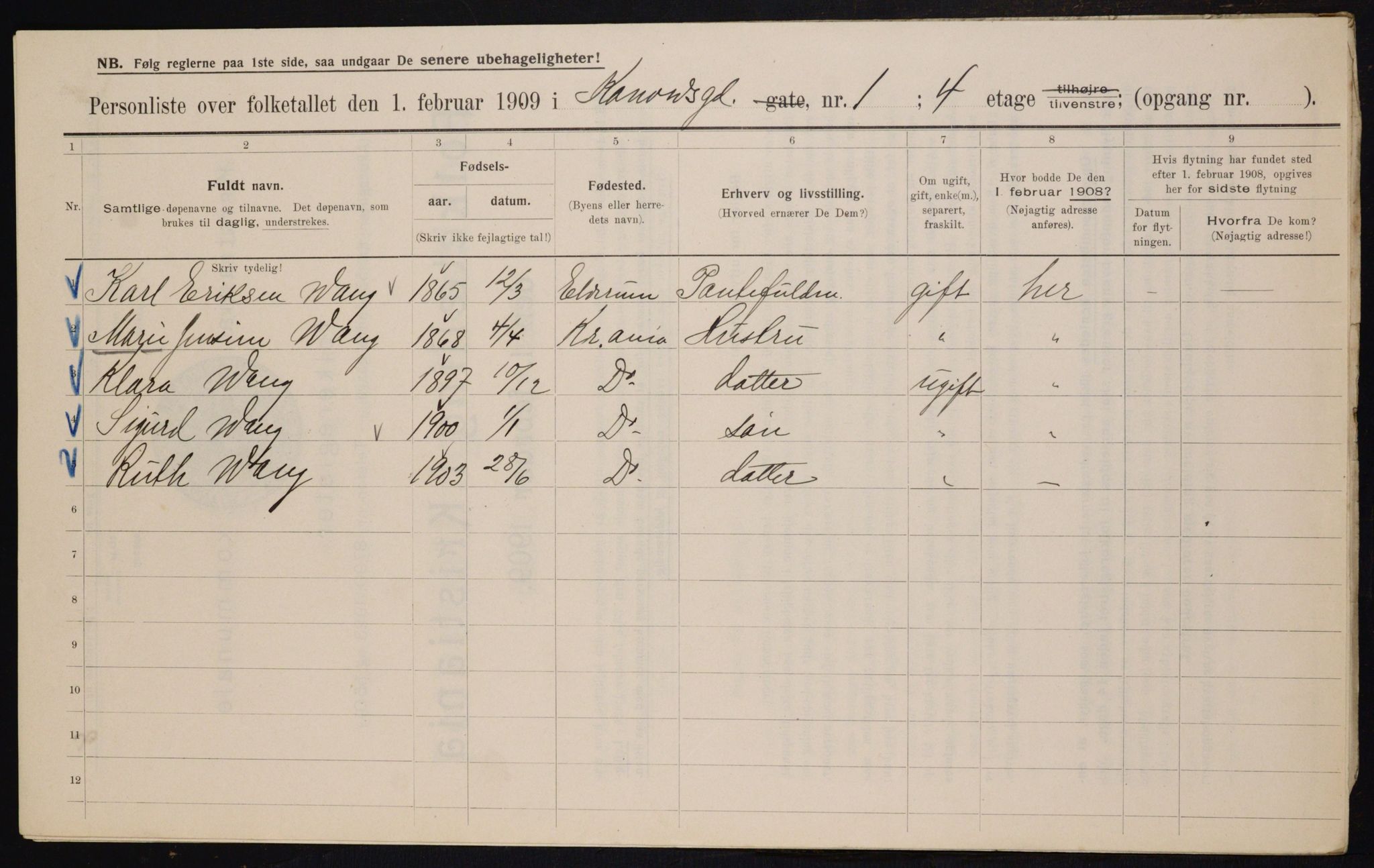 OBA, Municipal Census 1909 for Kristiania, 1909, p. 48663