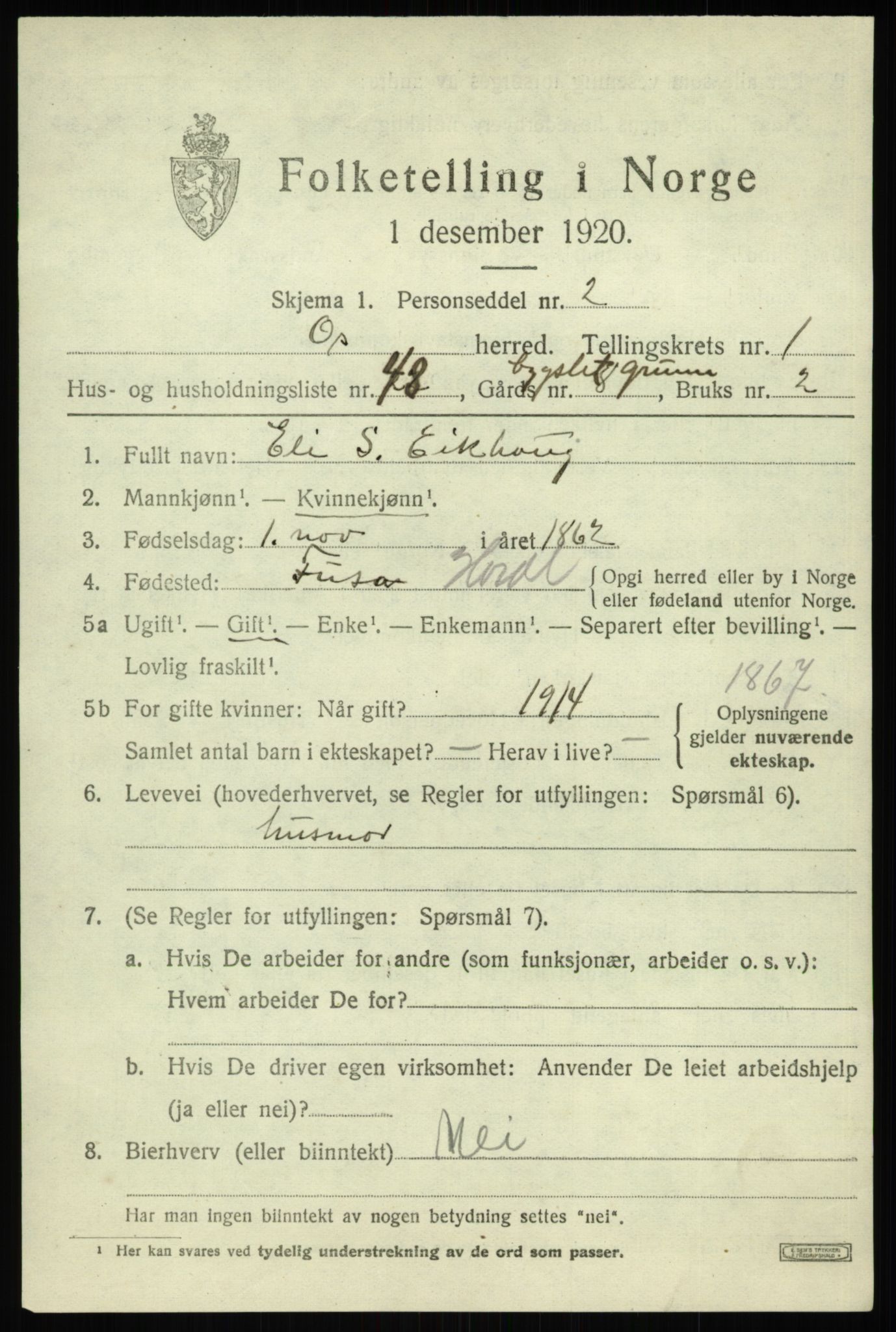 SAB, 1920 census for Os, 1920, p. 1760