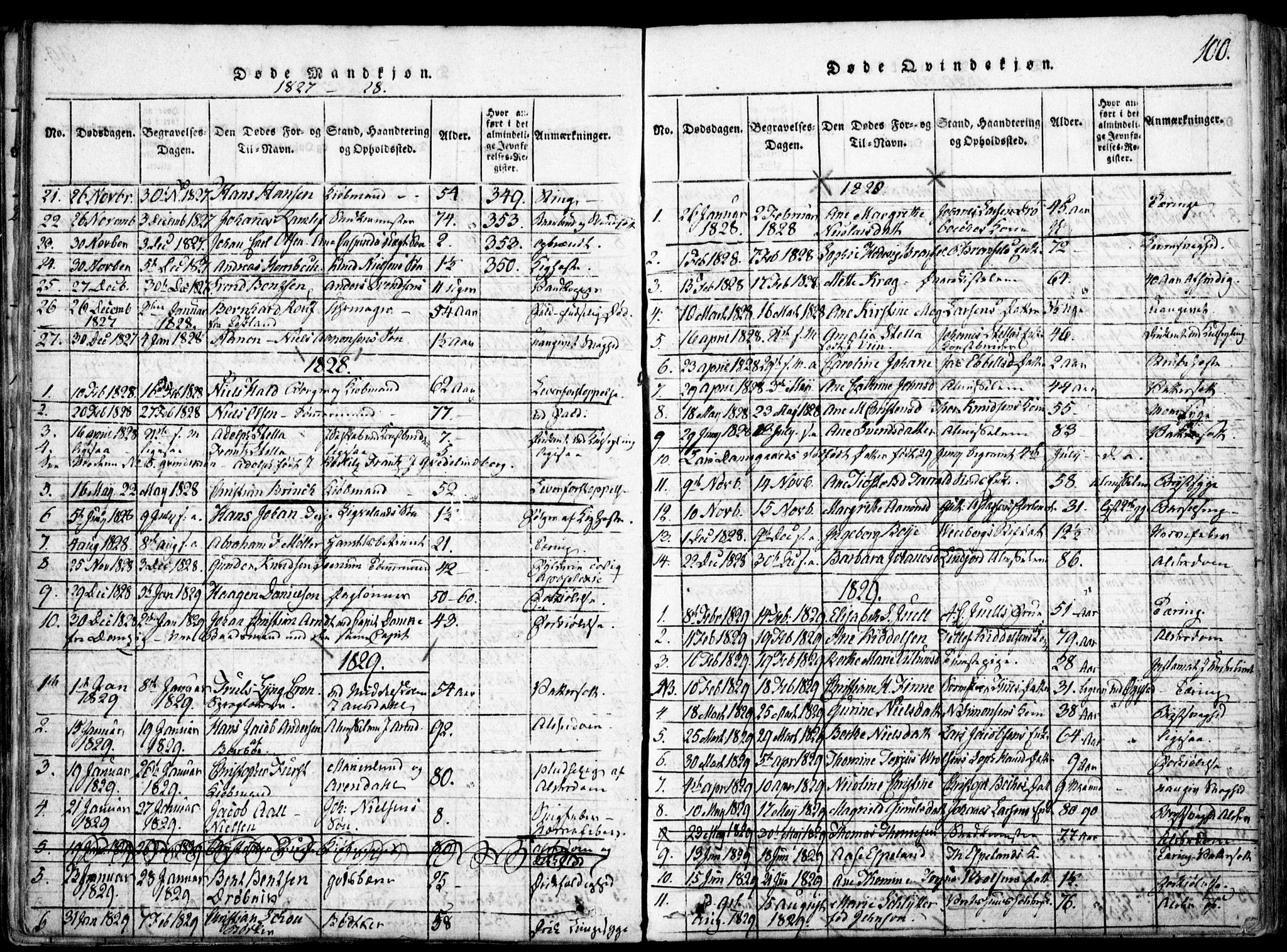 Arendal sokneprestkontor, Trefoldighet, AV/SAK-1111-0040/F/Fa/L0004: Parish register (official) no. A 4, 1816-1839, p. 100