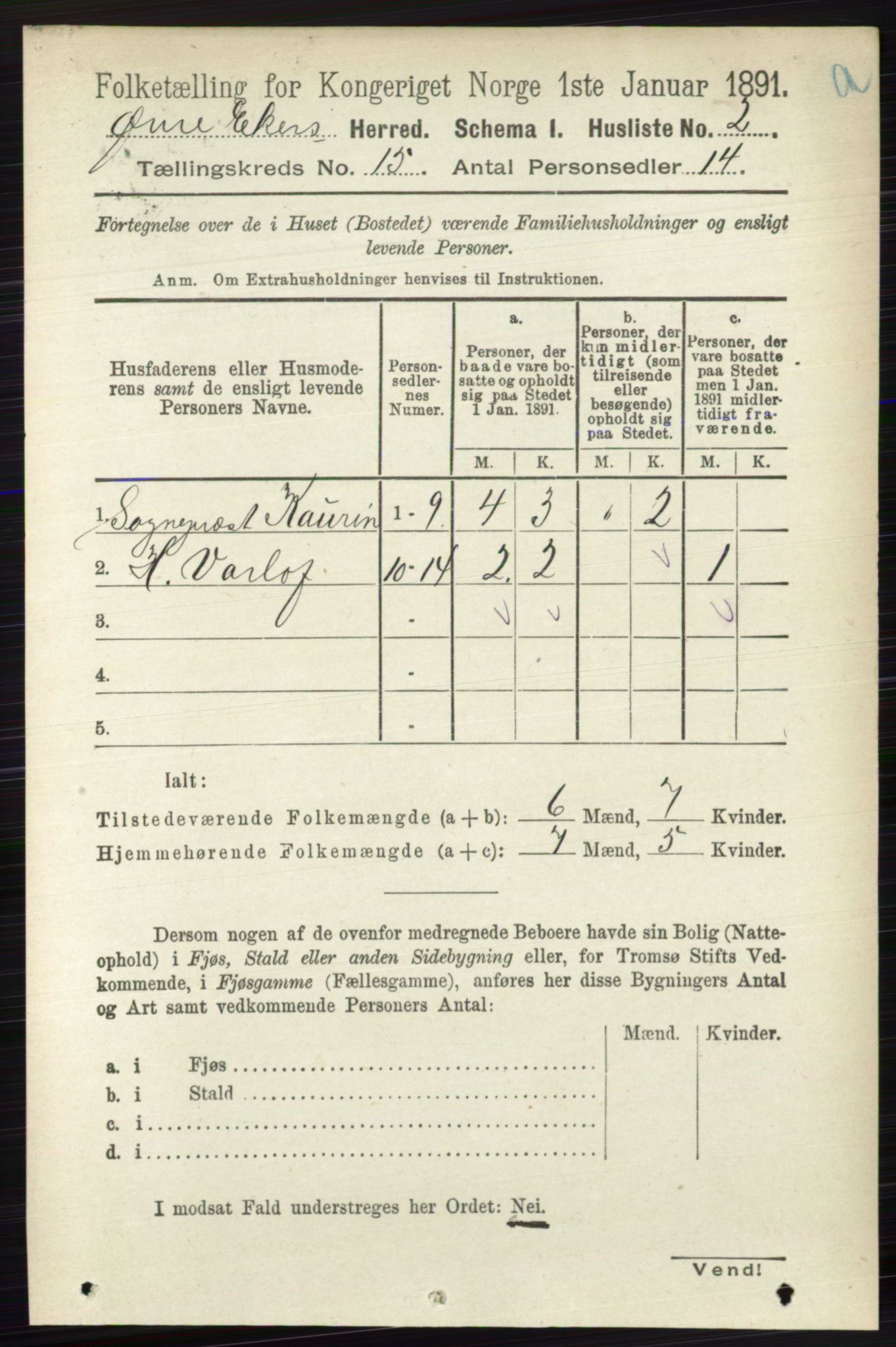 RA, 1891 census for 0624 Øvre Eiker, 1891, p. 6926
