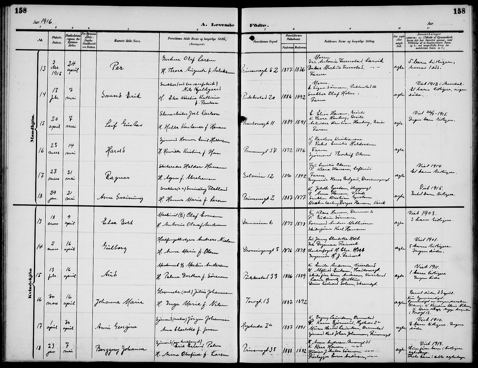 Sandefjord kirkebøker, SAKO/A-315/G/Ga/L0003: Parish register (copy) no. 3, 1903-1920, p. 158