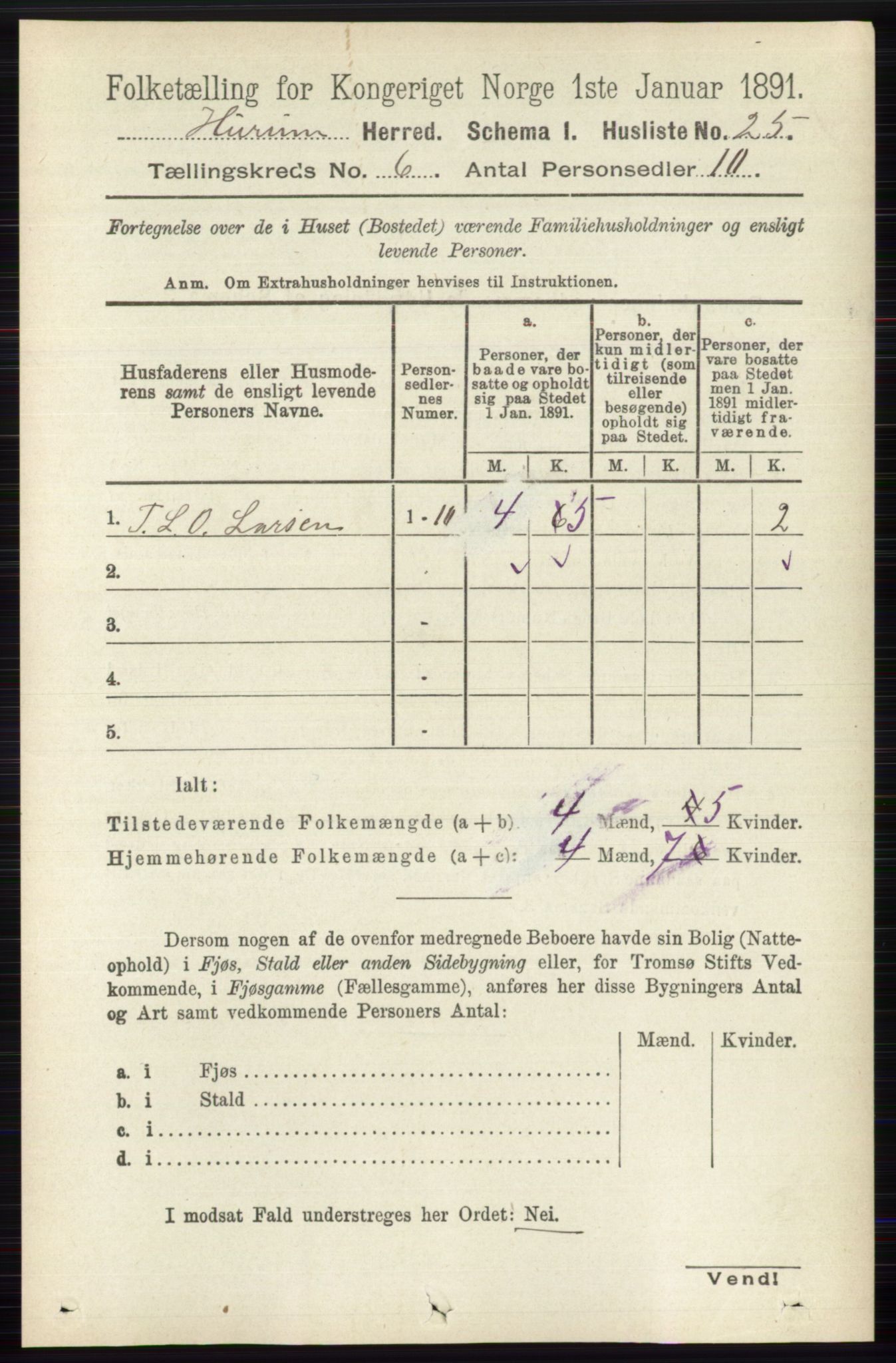 RA, 1891 census for 0628 Hurum, 1891, p. 1961