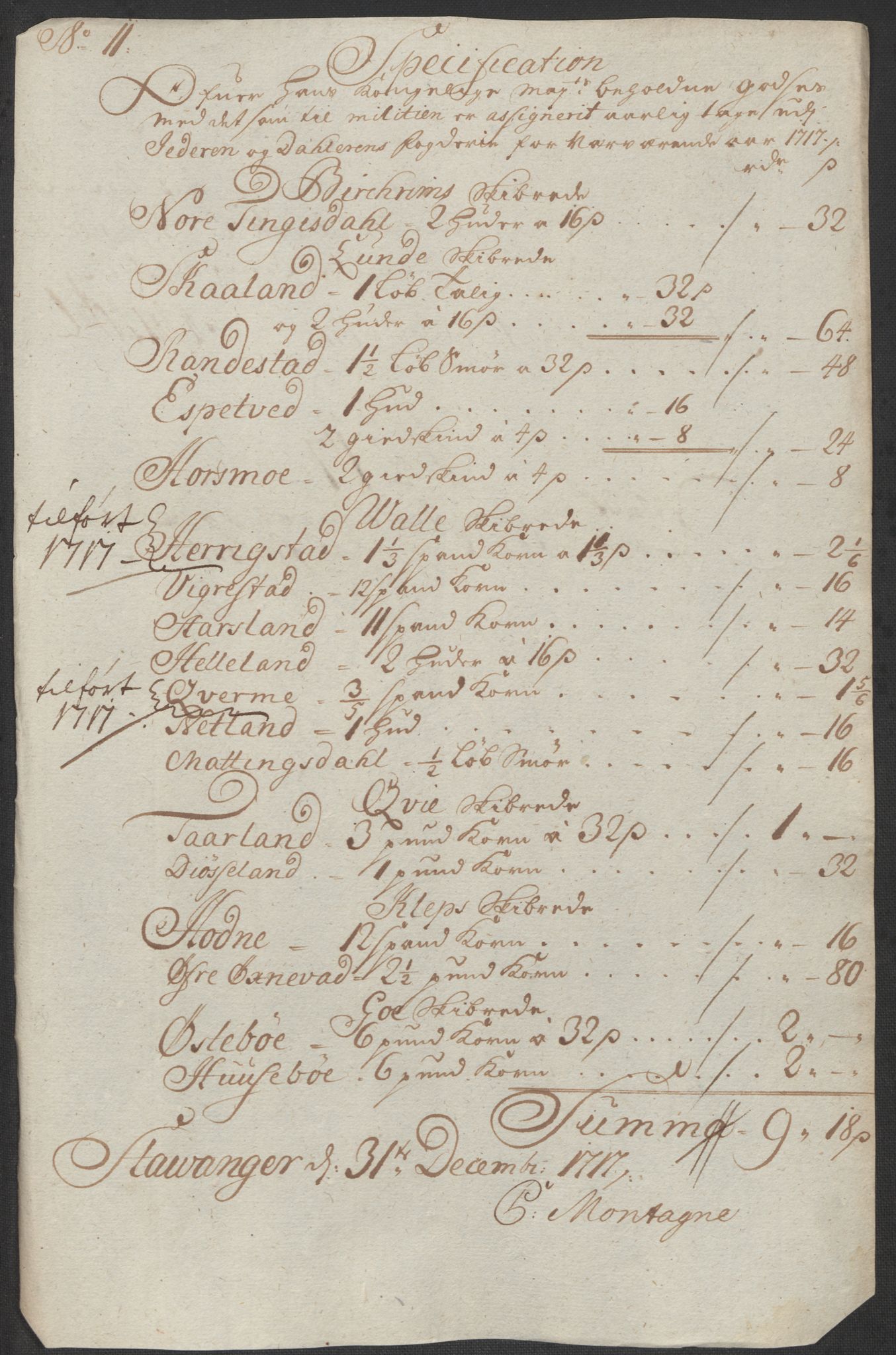 Rentekammeret inntil 1814, Reviderte regnskaper, Fogderegnskap, RA/EA-4092/R46/L2742: Fogderegnskap Jæren og Dalane, 1717, p. 105