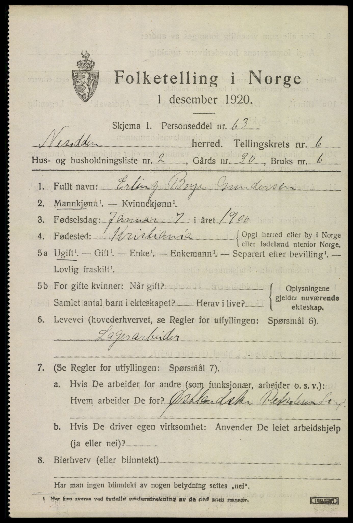 SAO, 1920 census for Nesodden, 1920, p. 5471
