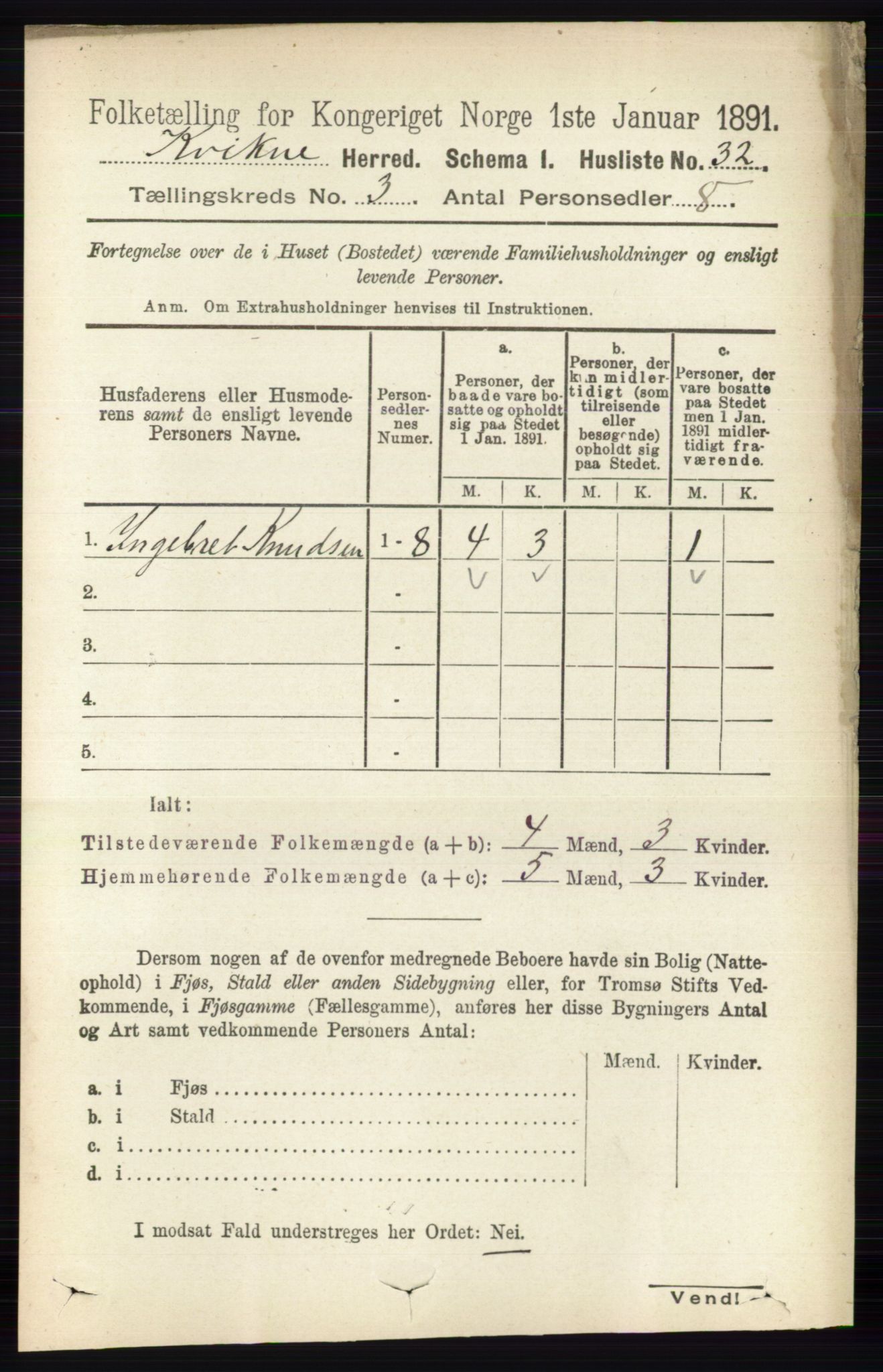 RA, 1891 census for 0440 Kvikne, 1891, p. 675