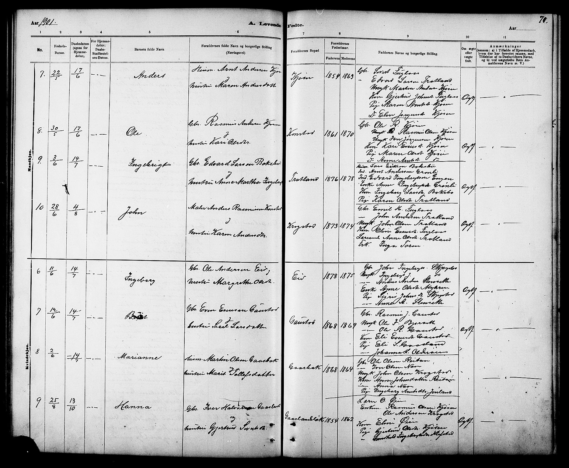 Ministerialprotokoller, klokkerbøker og fødselsregistre - Sør-Trøndelag, SAT/A-1456/694/L1132: Parish register (copy) no. 694C04, 1887-1914, p. 70