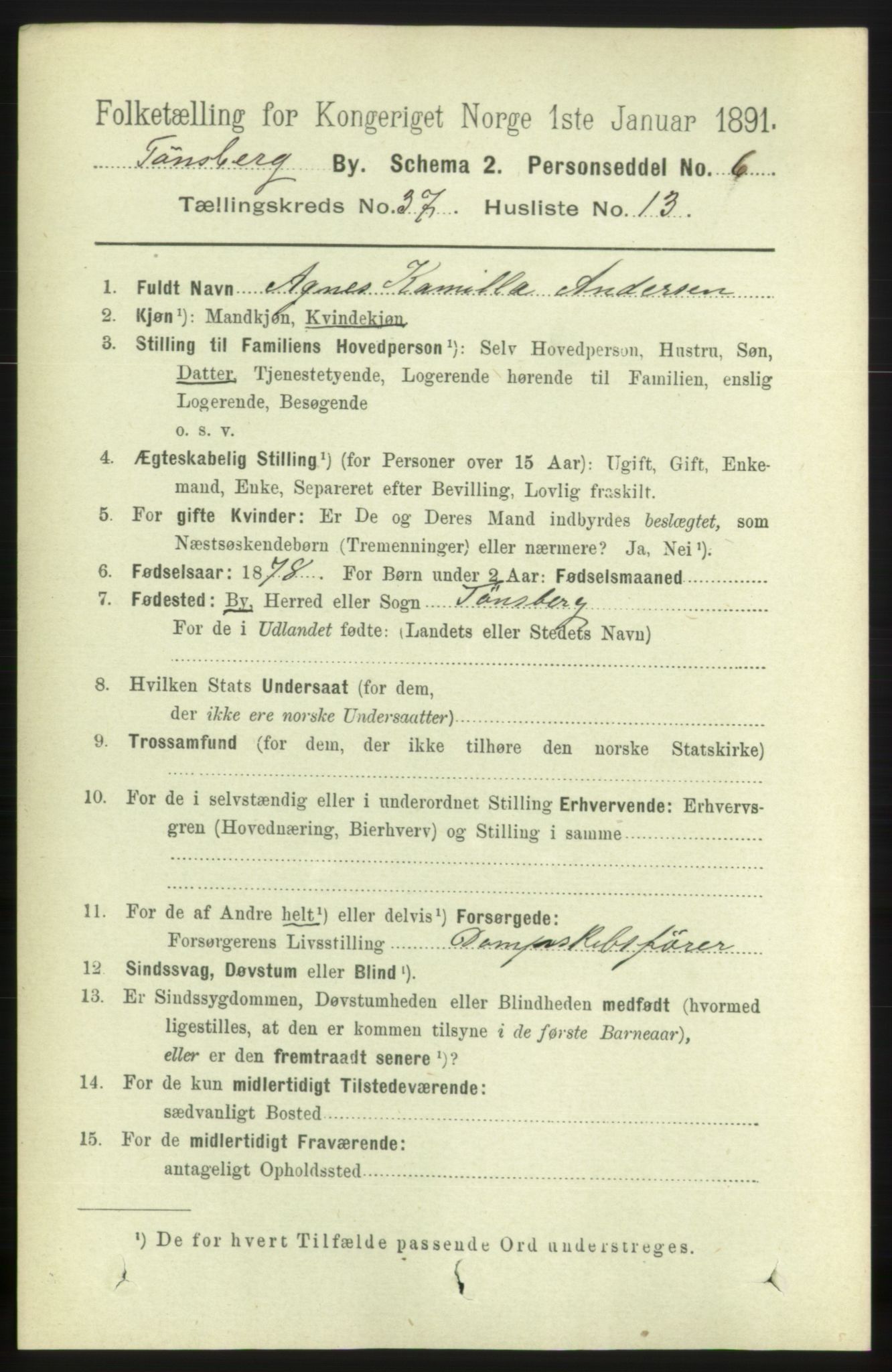 RA, 1891 census for 0705 Tønsberg, 1891, p. 8073