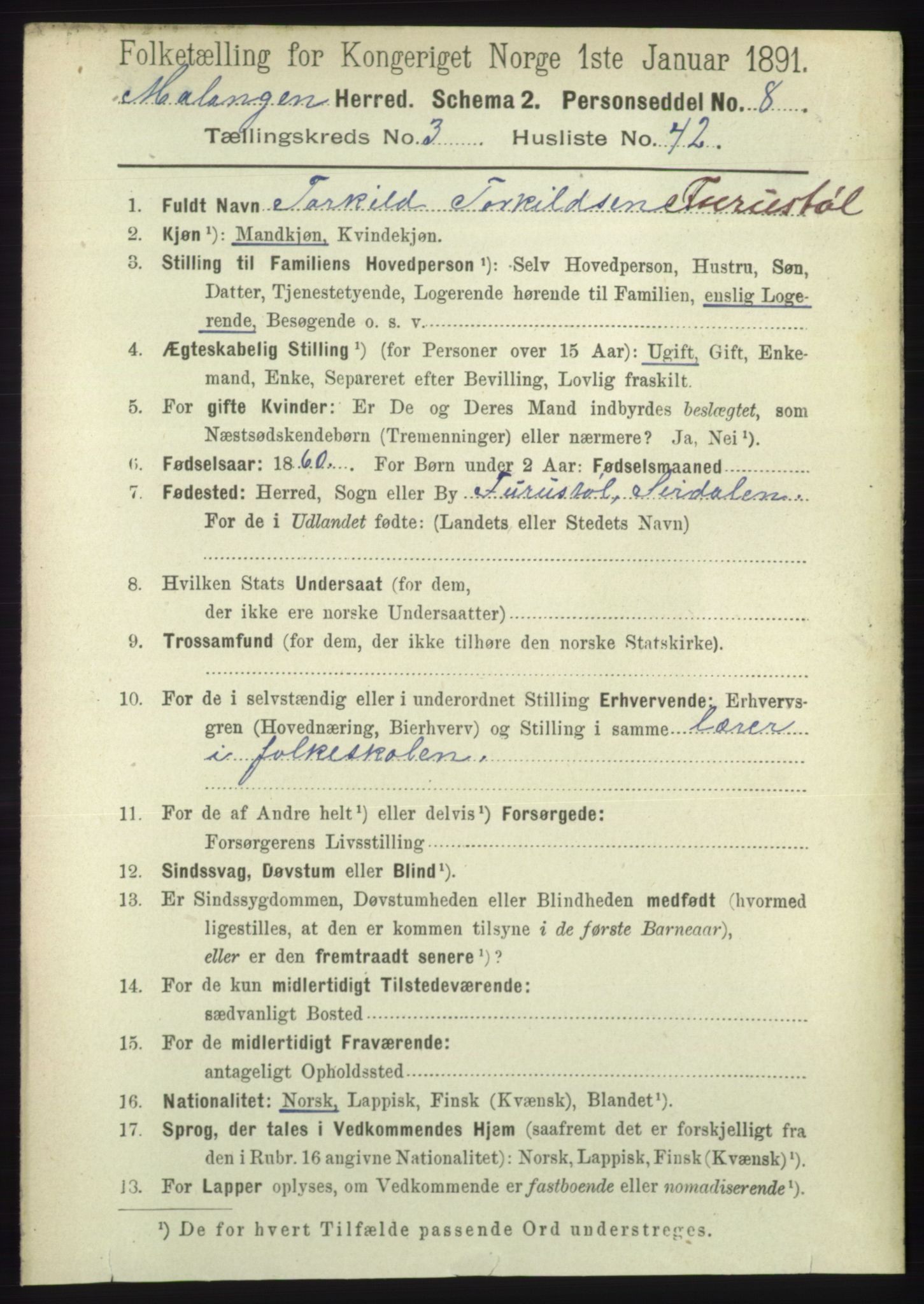 RA, 1891 census for 1932 Malangen, 1891, p. 1026